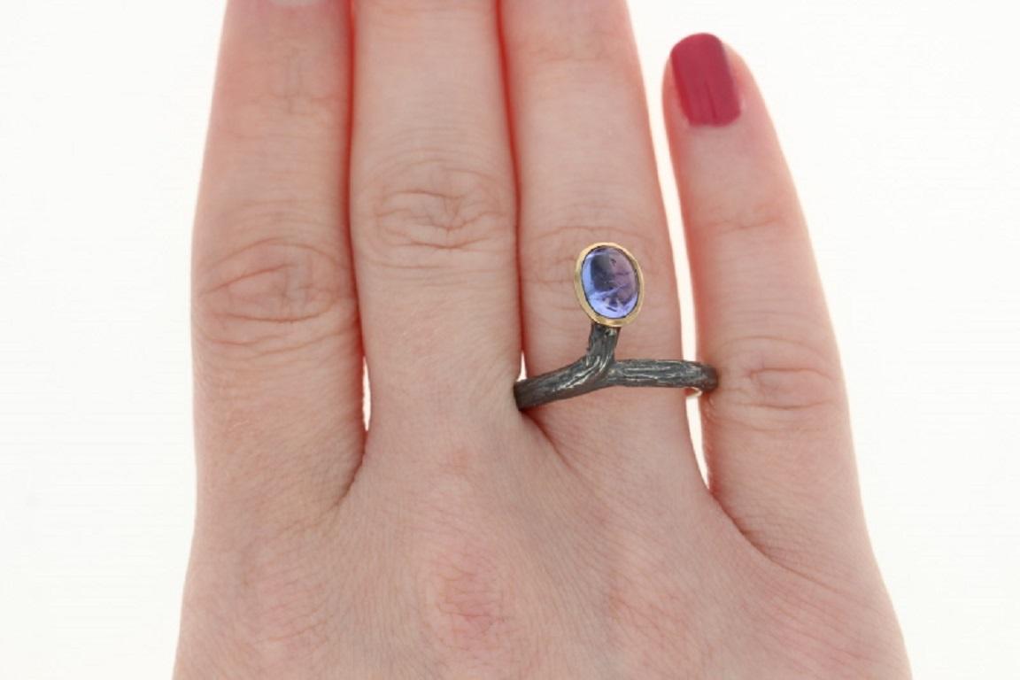 New Bora Oval Cut Tanzanite Set of 2 Rings, Silver & Bronze Stackable 3