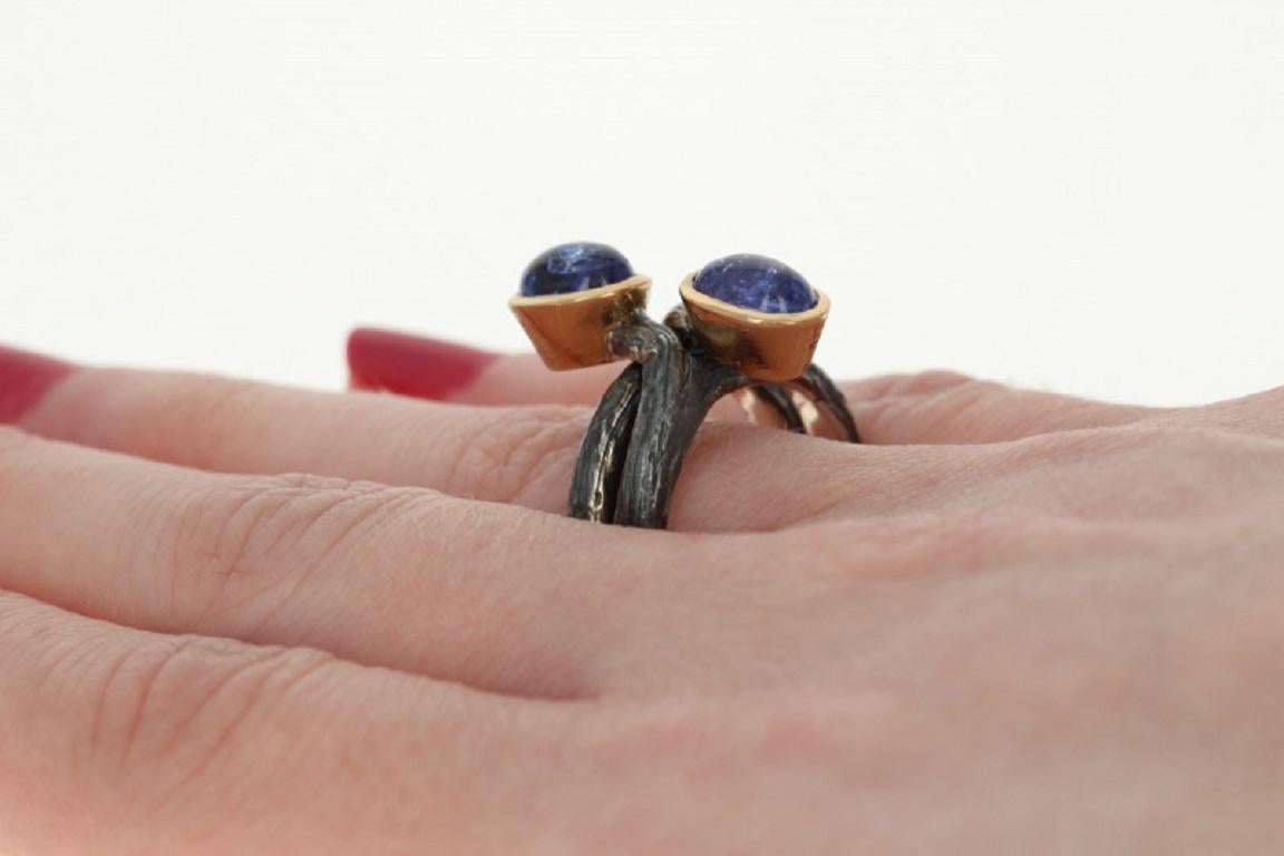 New Bora Oval Cut Tanzanite Set of 2 Rings, Silver & Bronze Stackable 5