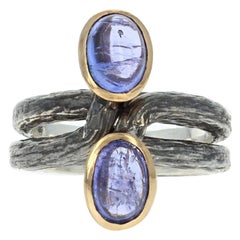 New Bora Oval Cut Tanzanite Set of 2 Rings, Silver & Bronze Stackable