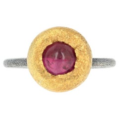 New Bora Rubellite Tourmaline Ring, Sterling Silver & 24k Yellow Gold