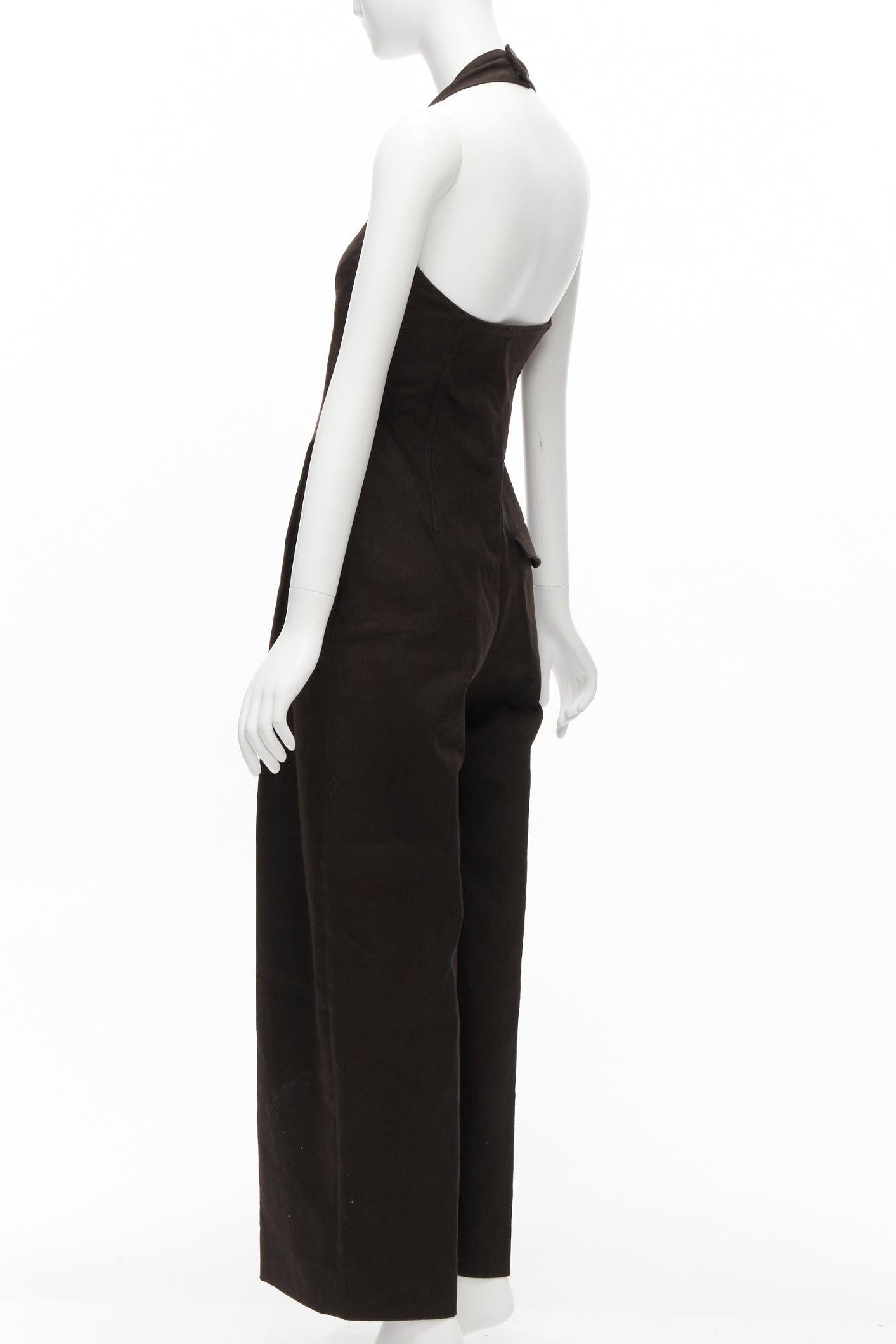 new BOTTEGA VENETA 2021 dark grey linen canvas boned corset halter jumpsuit 2