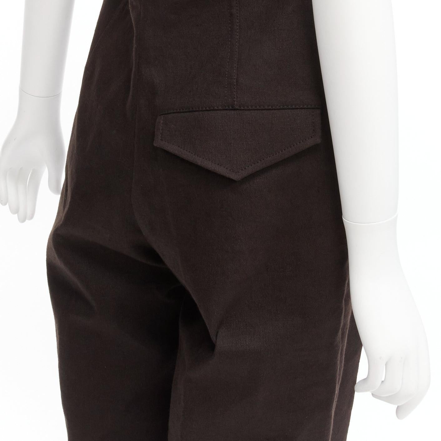 new BOTTEGA VENETA 2021 dark grey linen canvas boned corset halter jumpsuit  3