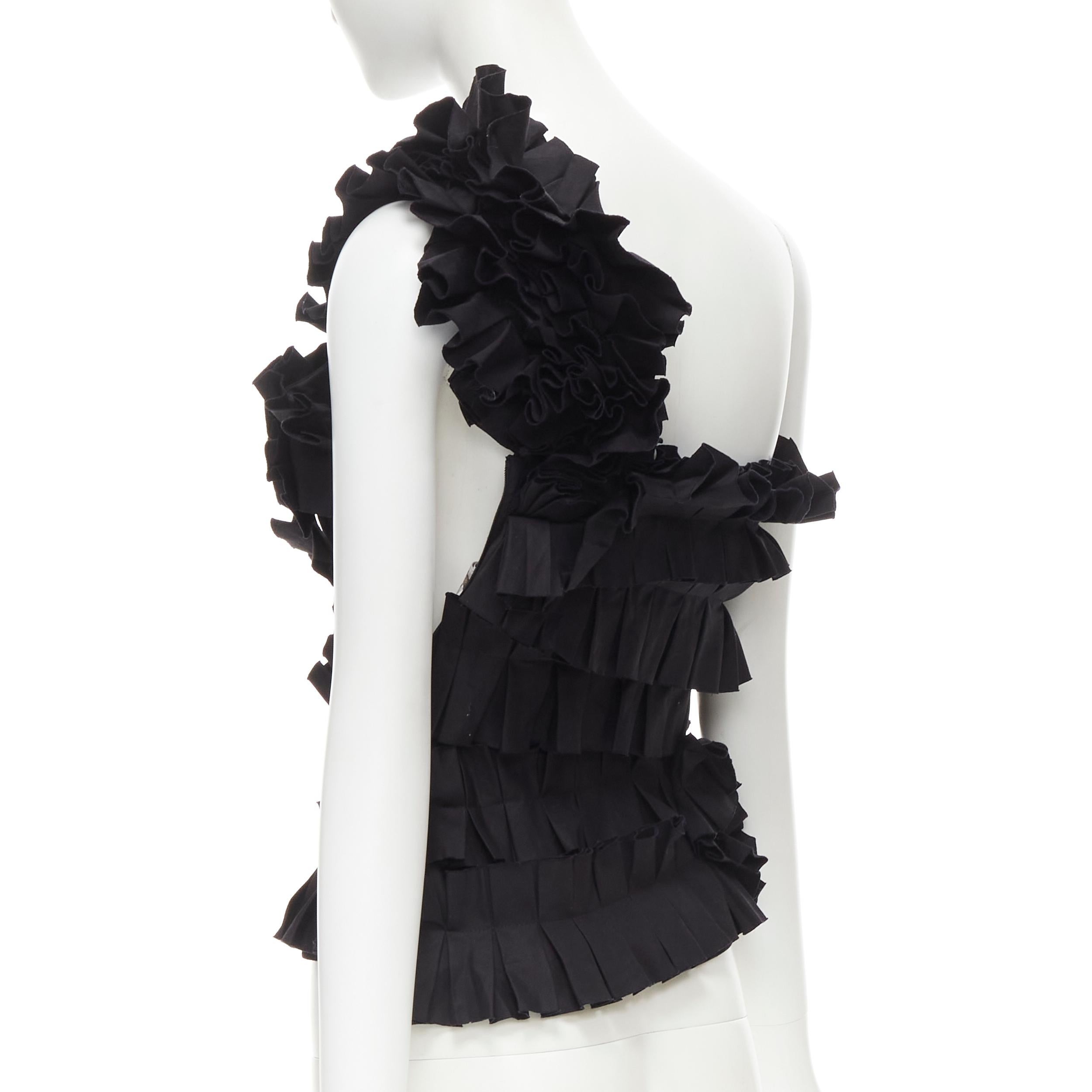 Black new BOTTEGA VENETA black pleated ruffle one shoulder corset bustier top IT38 XS