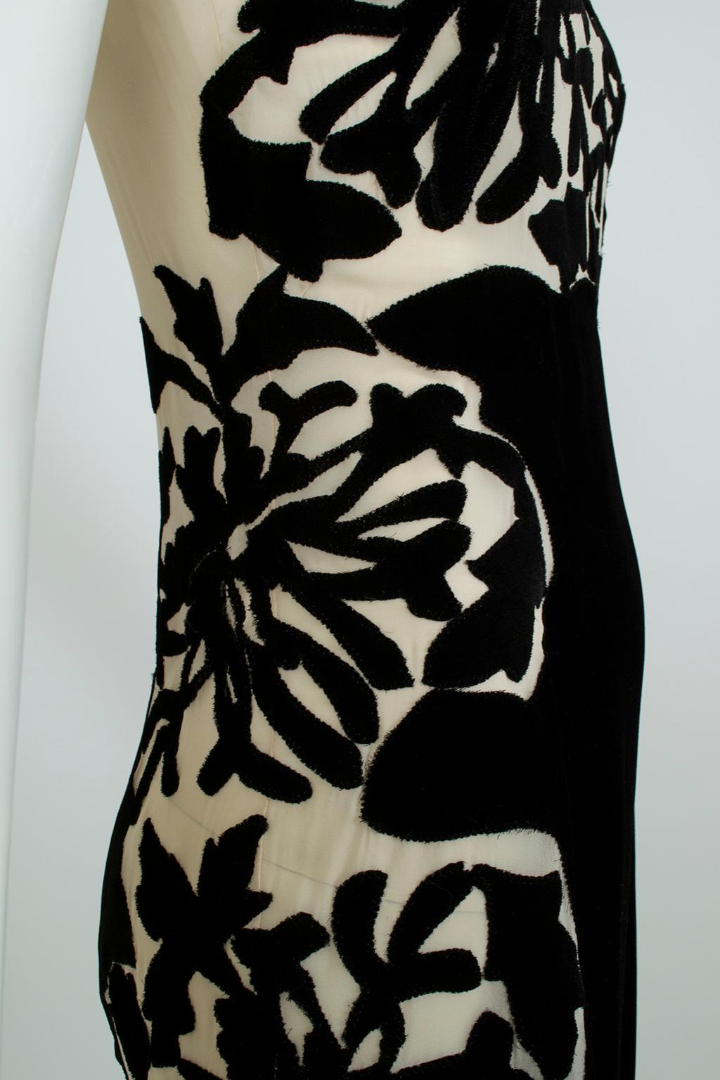 New Bottega Veneta Black Silk Velvet Branch Coral Illusion Runway Dress – It. 38 For Sale 4