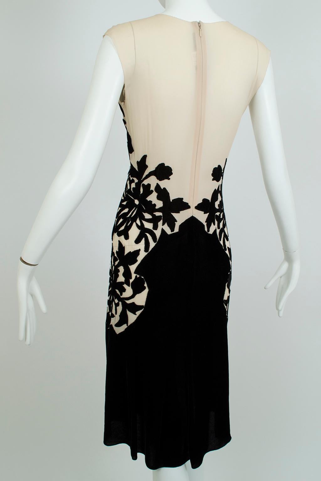 Women's New Bottega Veneta Black Silk Velvet Branch Coral Illusion Runway Dress – It. 38 For Sale
