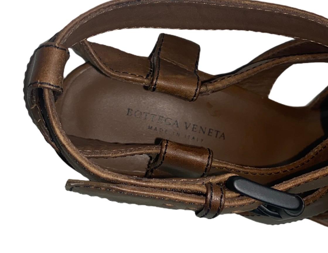 NEW Bottega Veneta Brown Leather Intrecciato Wedge Heel Sandals 39 For Sale 3