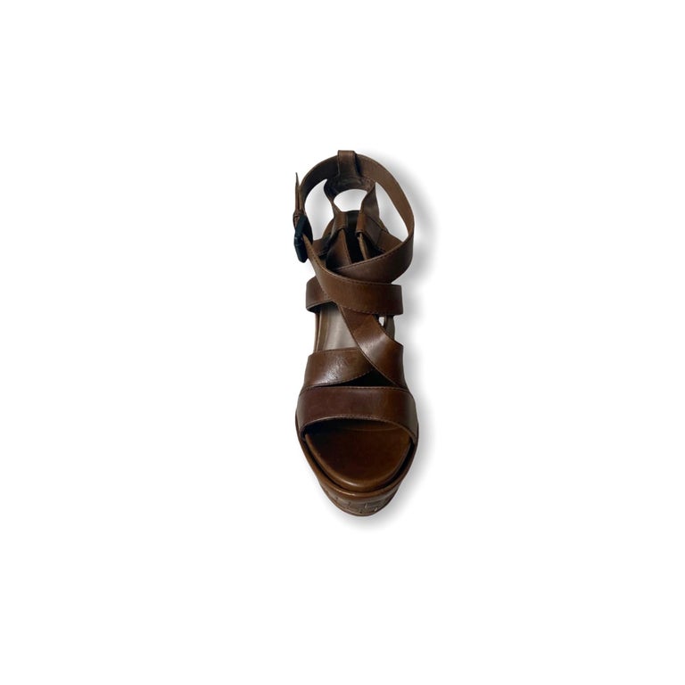 NEW Bottega Veneta Brown Leather Intrecciato Wedge Heel Sandals 39 For Sale 1
