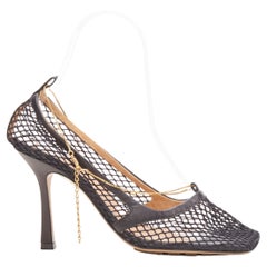 new BOTTEGA VENETA DANIEL LEE black net mesh square toe gold chain heel  EU38.5