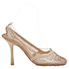 new BOTTEGA VENETA DANIEL LEE nude net mesh square toe gold chain heel  EU38.5