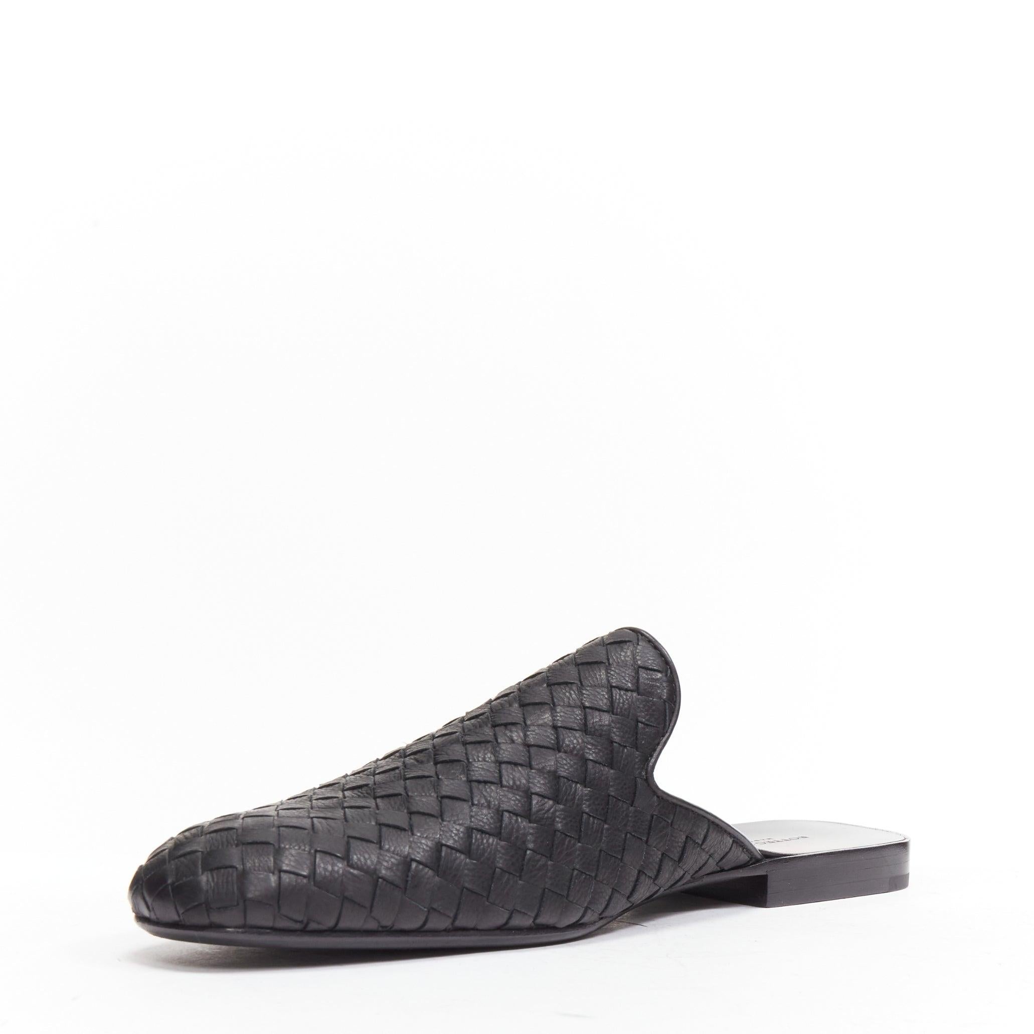 Men's new BOTTEGA VENETA Fiandra black intrecciato woven leather open-back mule