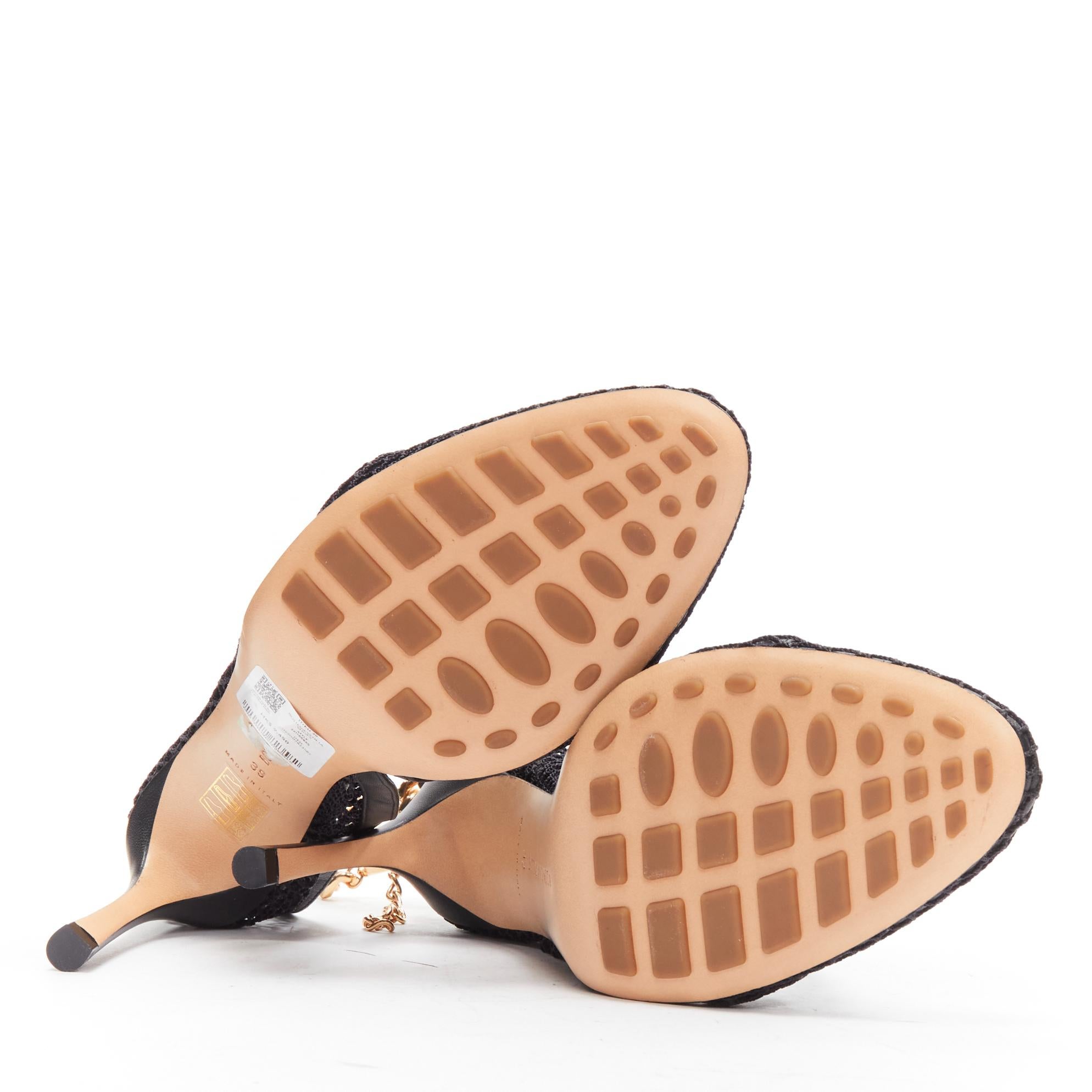new BOTTEGA VENETA gold ankle chain black mesh leather dorsay sandals EU39 For Sale 6