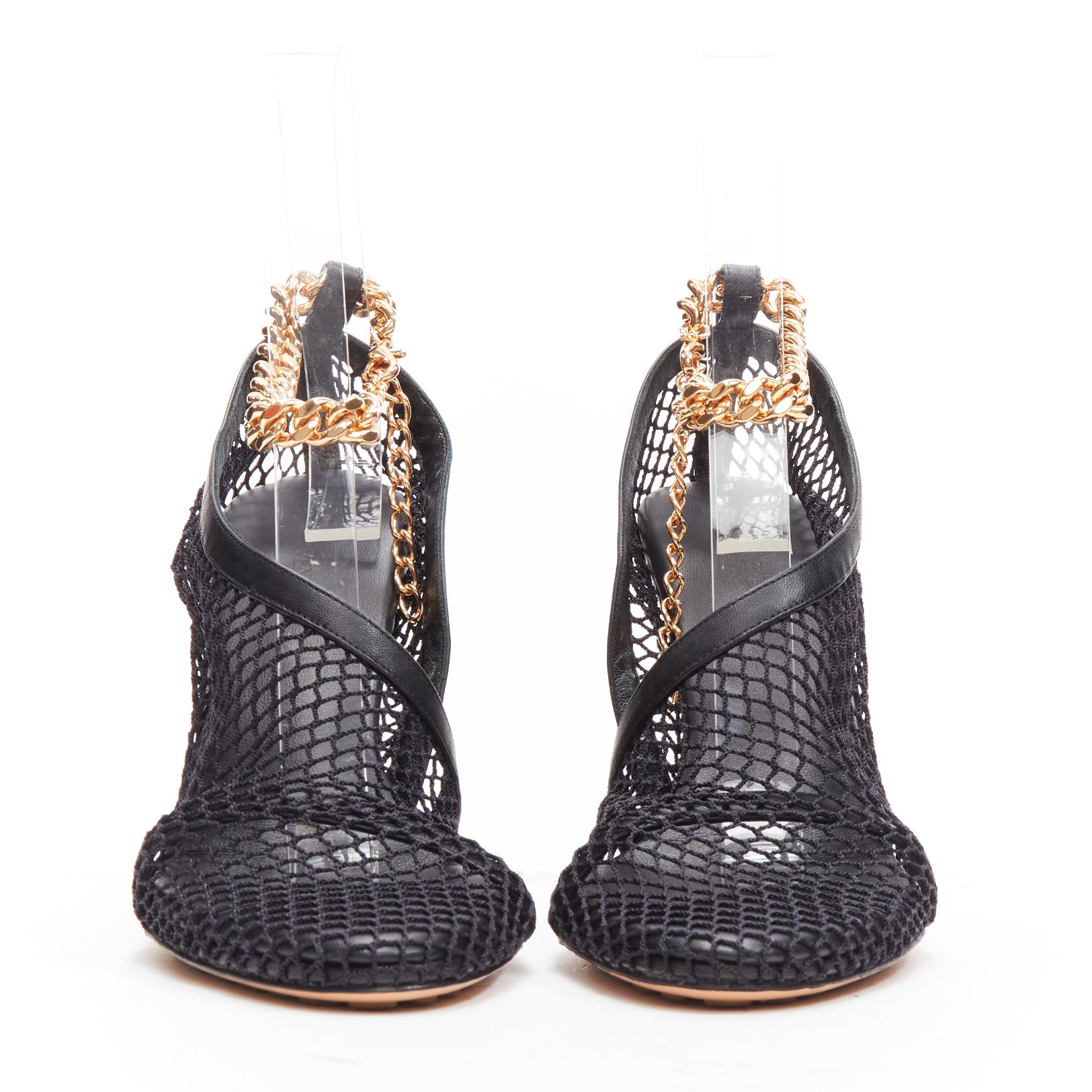 Black new BOTTEGA VENETA gold ankle chain black mesh leather dorsay sandals EU39 For Sale