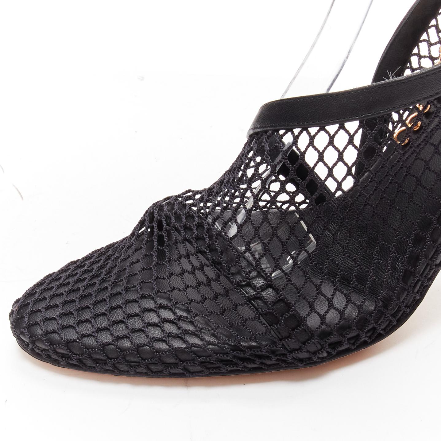 new BOTTEGA VENETA gold ankle chain black mesh leather dorsay sandals EU39 For Sale 1