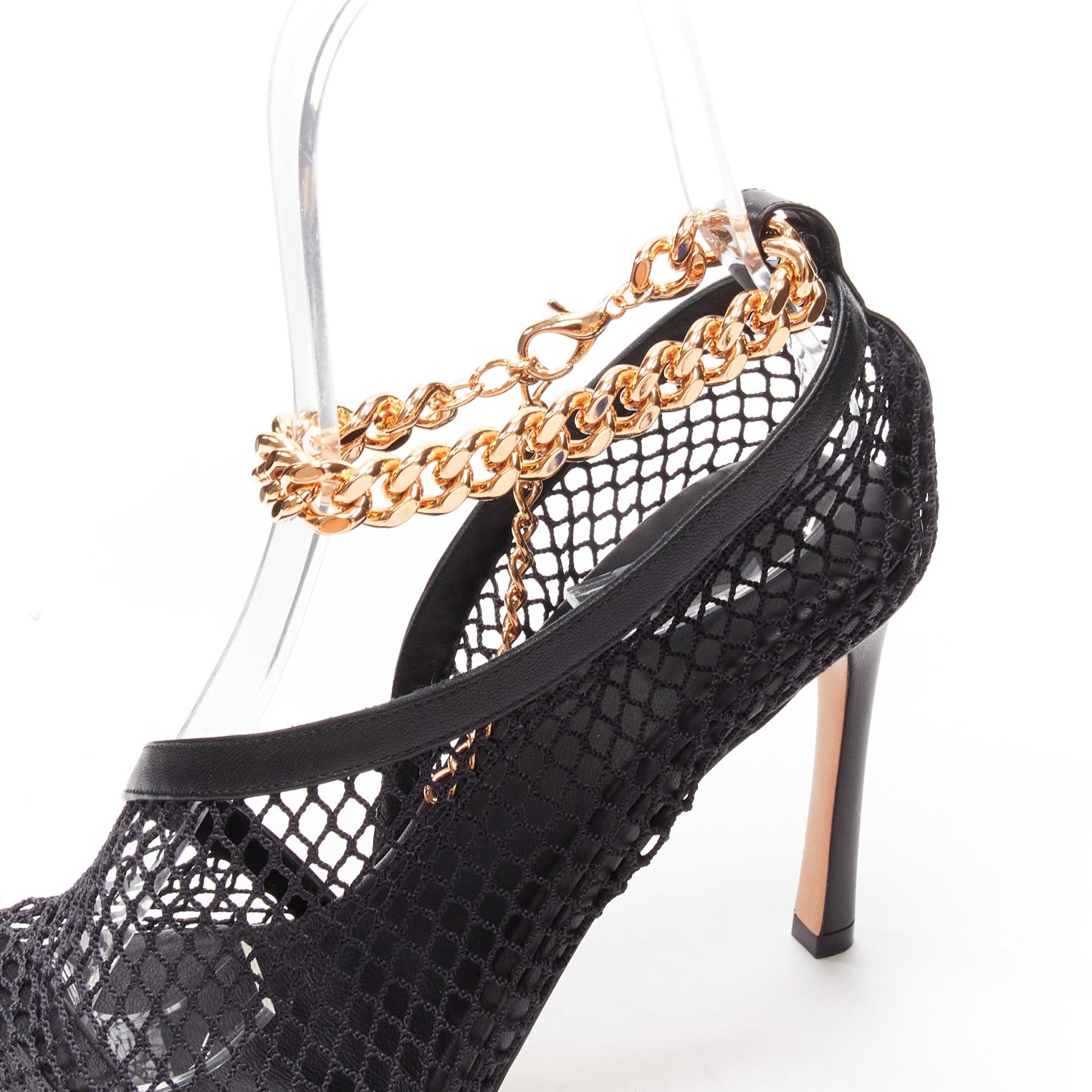 new BOTTEGA VENETA gold ankle chain black mesh leather dorsay sandals EU39 For Sale 2