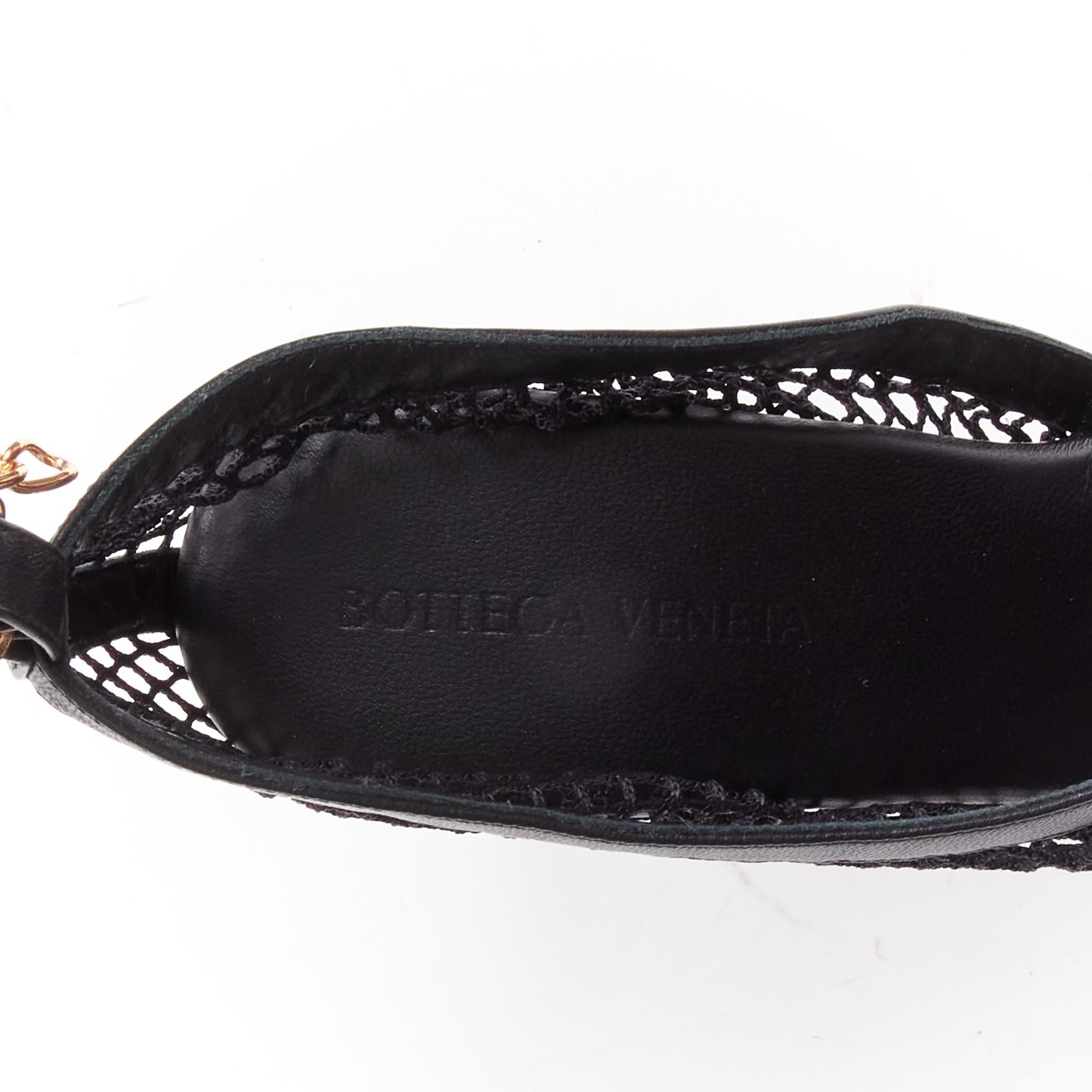 new BOTTEGA VENETA gold ankle chain black mesh leather dorsay sandals EU39 For Sale 4