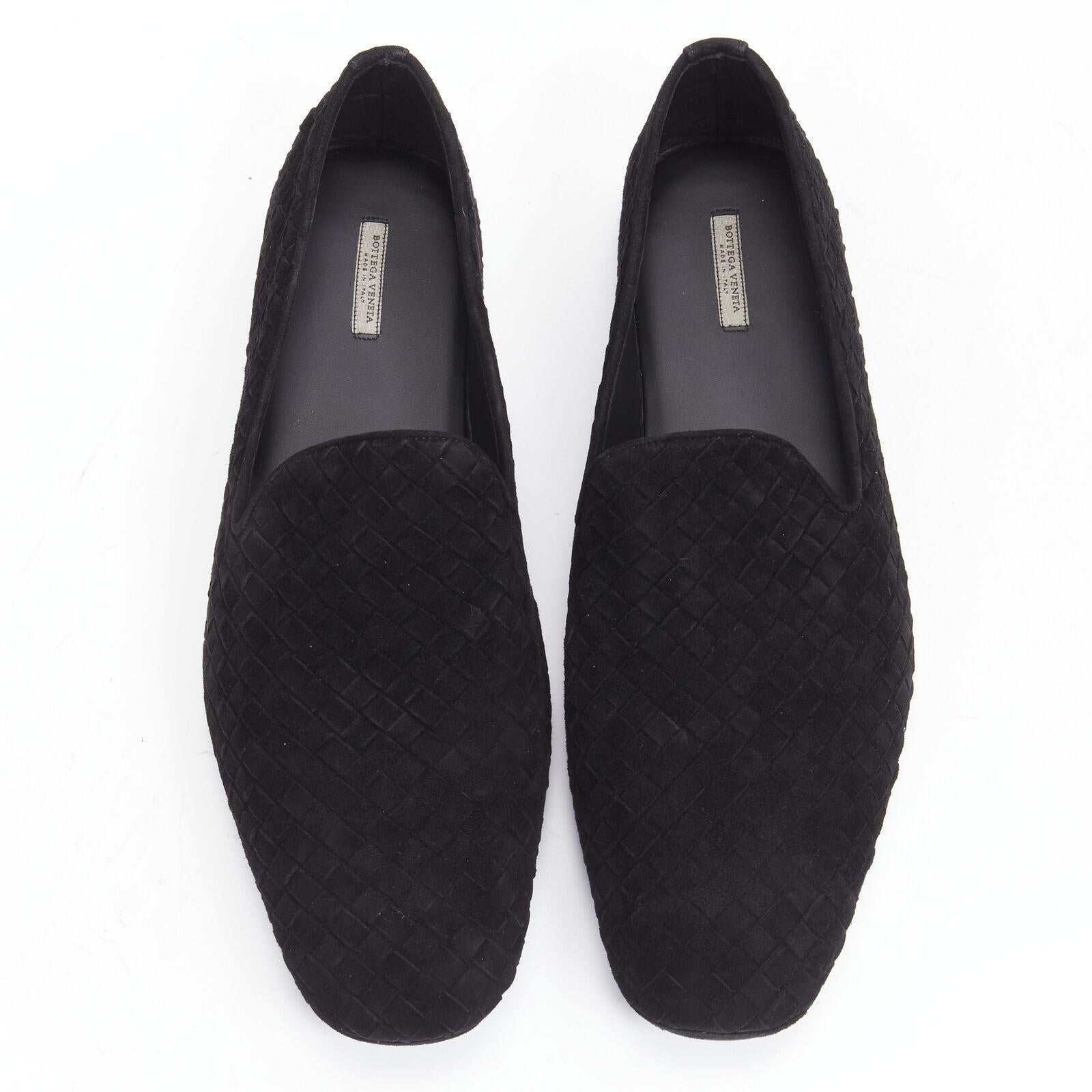 Black new BOTTEGA VENETA Intrecciato kid suede black woven dress loafer shoes EU43 For Sale