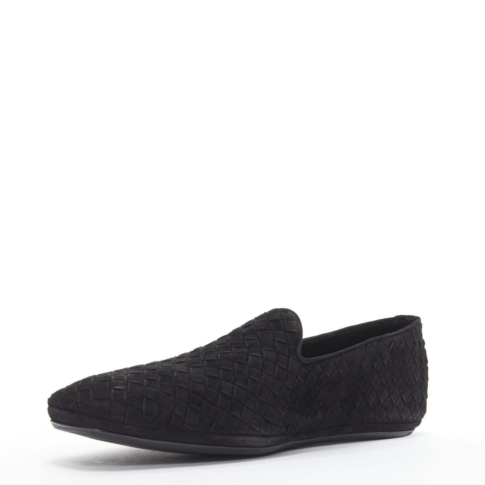 new BOTTEGA VENETA Intrecciato kid suede black woven dress loafer shoes EU43 In New Condition For Sale In Hong Kong, NT