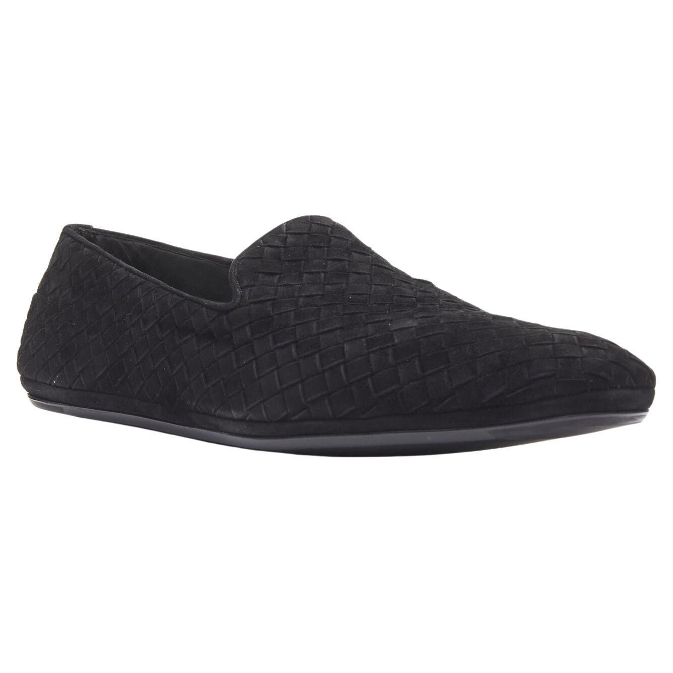 new BOTTEGA VENETA Intrecciato kid suede black woven dress loafer shoes EU43 For Sale