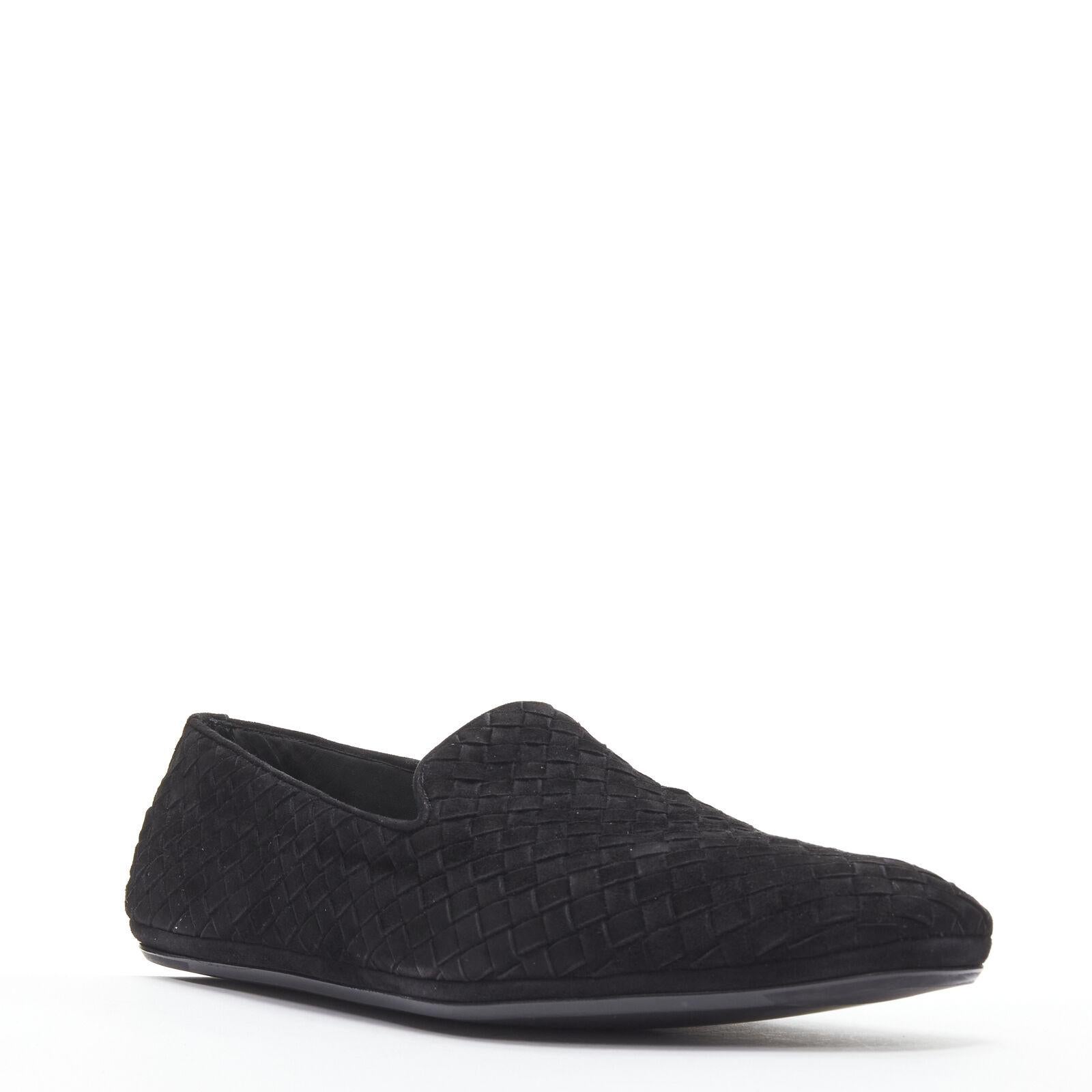 Black new BOTTEGA VENETA Intrecciato Luxe suede black woven dress loafer shoes EU42.5