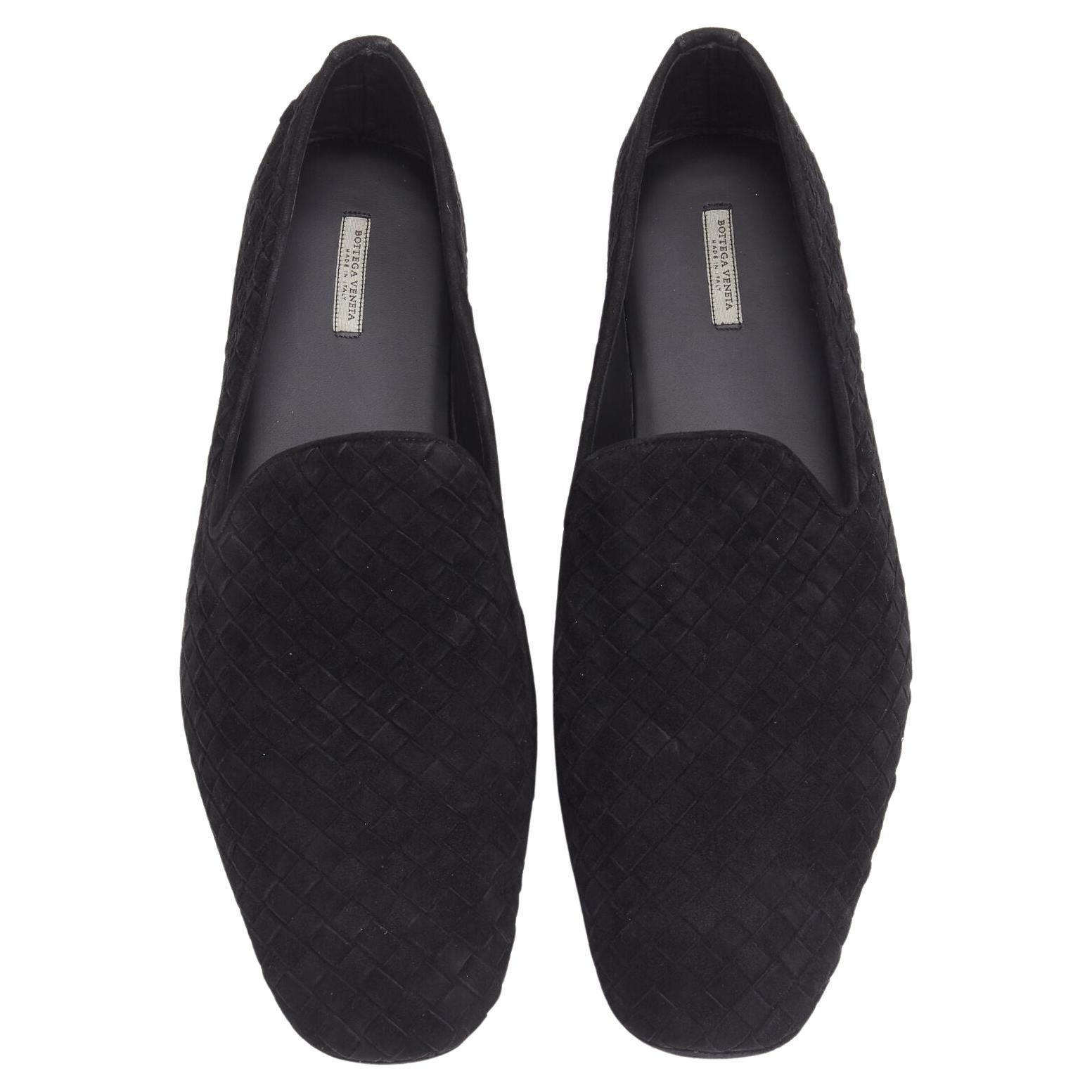 new BOTTEGA VENETA Intrecciato Luxe suede black woven dress loafer shoes EU42.5