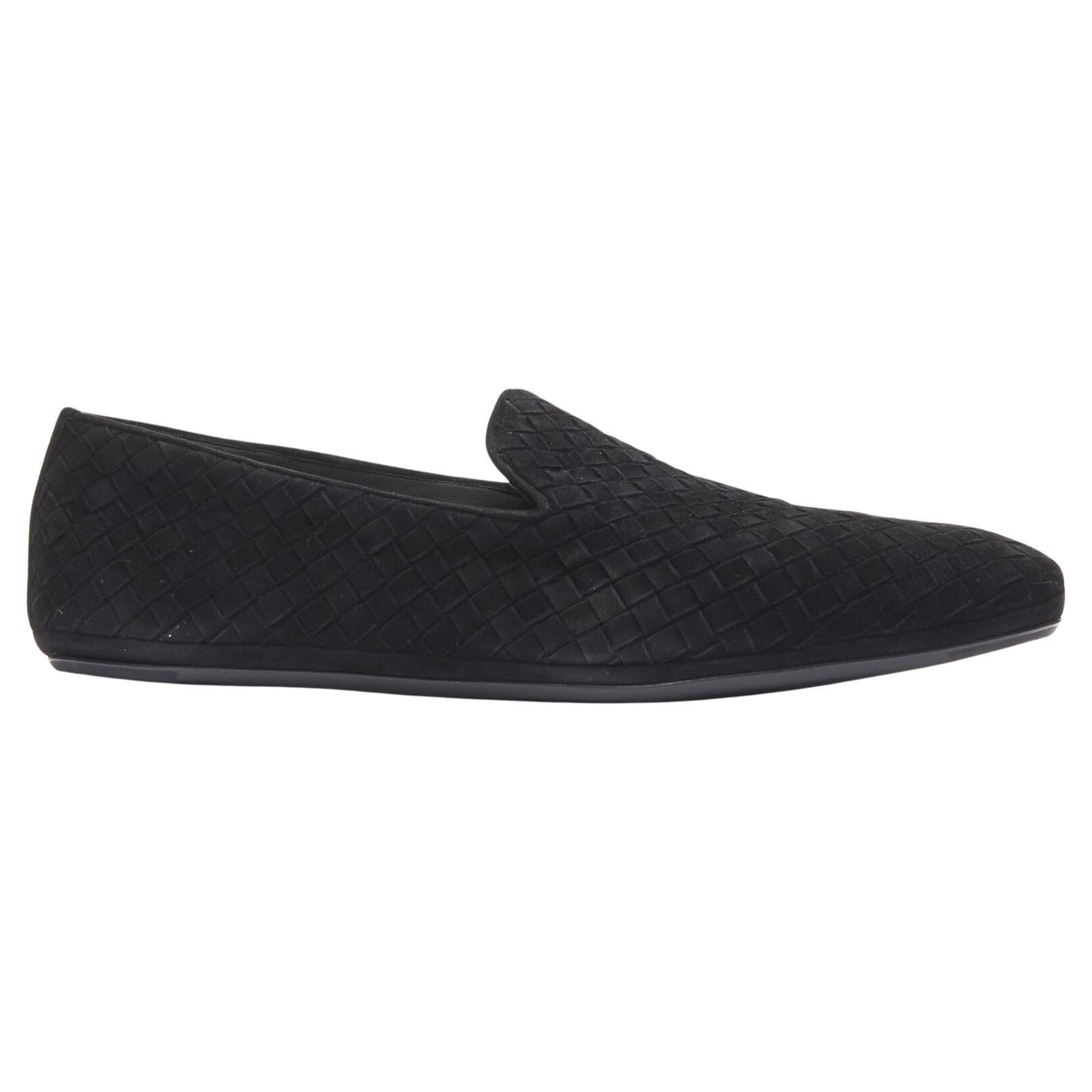 new BOTTEGA VENETA Intrecciato Luxe suede black woven dress loafer shoes EU43.5 For Sale