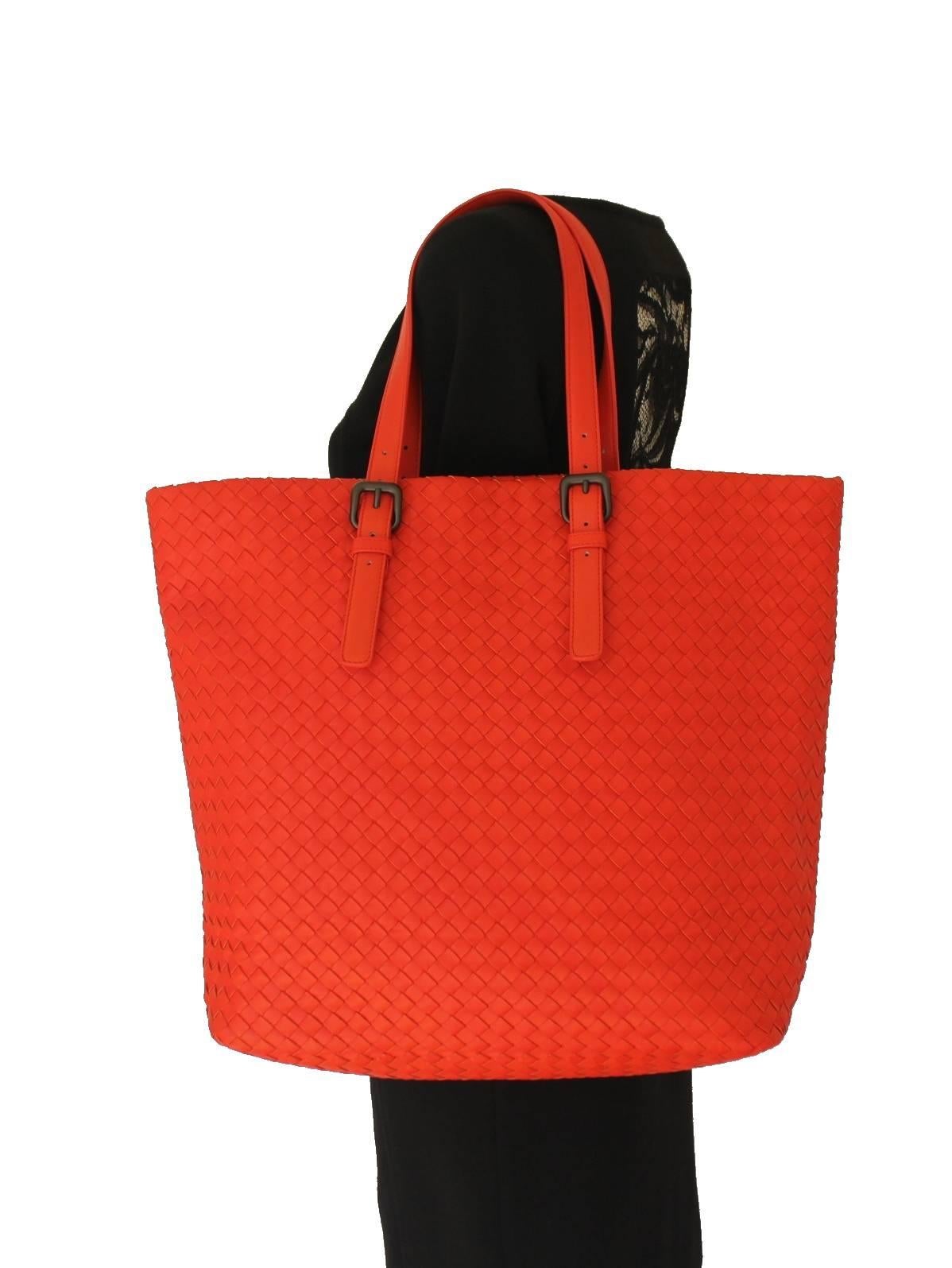 NEW Bottega Veneta Orange XL Intrecciato Nappa Tote Shoulder Shopper Bag  1