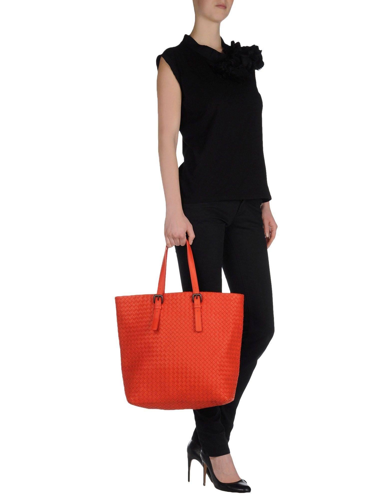 NEW Bottega Veneta Orange XL Intrecciato Nappa Tote Shoulder Shopper Bag  2