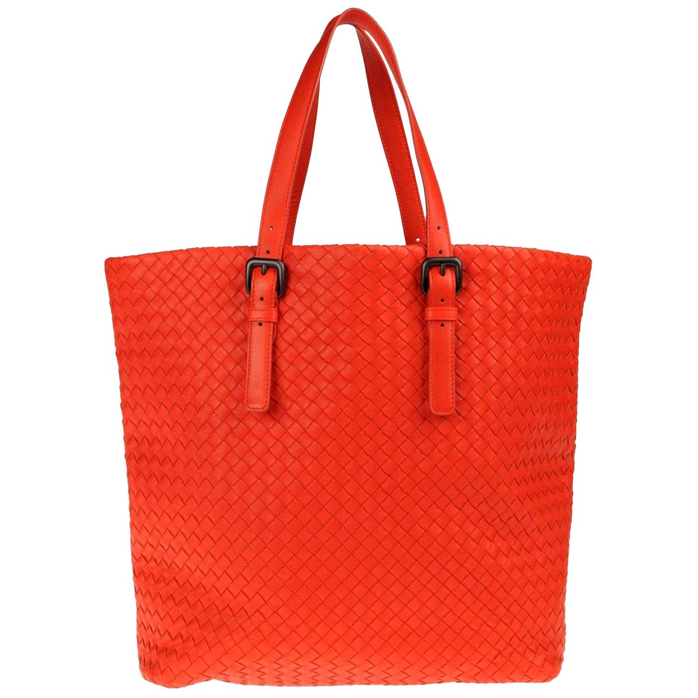 NEW Bottega Veneta Orange XL Intrecciato Nappa Tote Shoulder Shopper Bag 