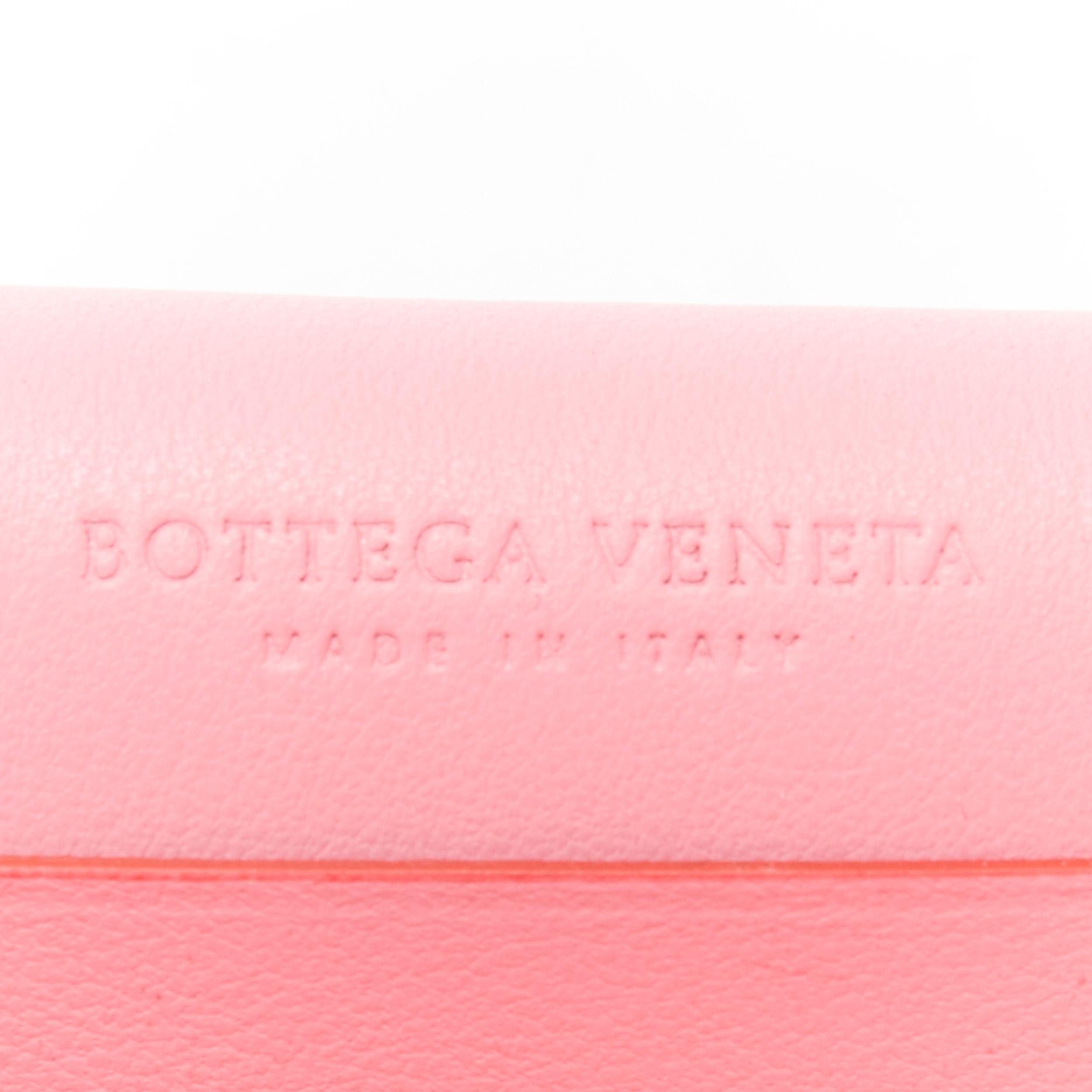 new BOTTEGA VENETA red pink intrecciato woven trifold two tone flap zip wallet 1