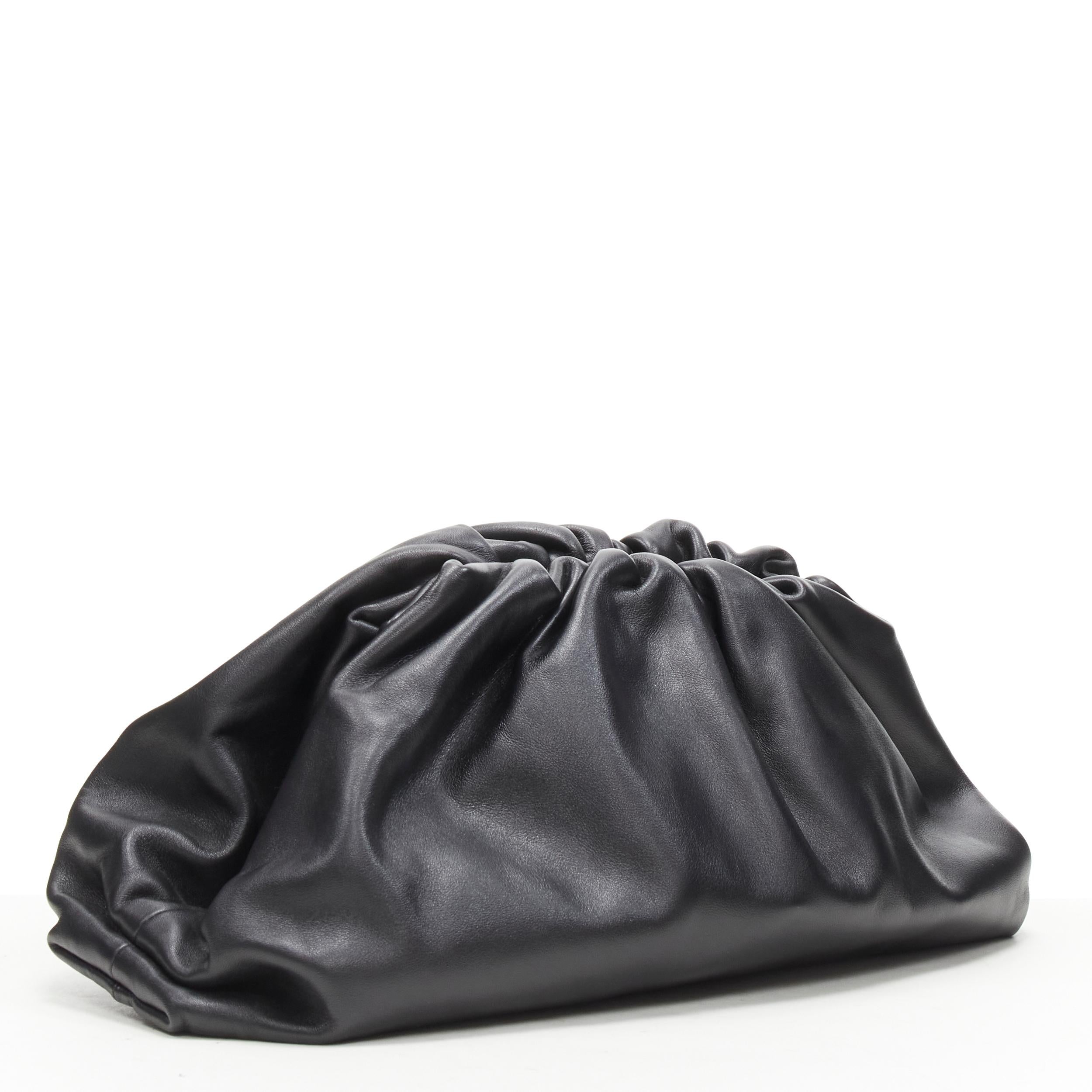 Black new BOTTEGA VENETA The Pouch Large black leather gathered dumpling clutch bag
