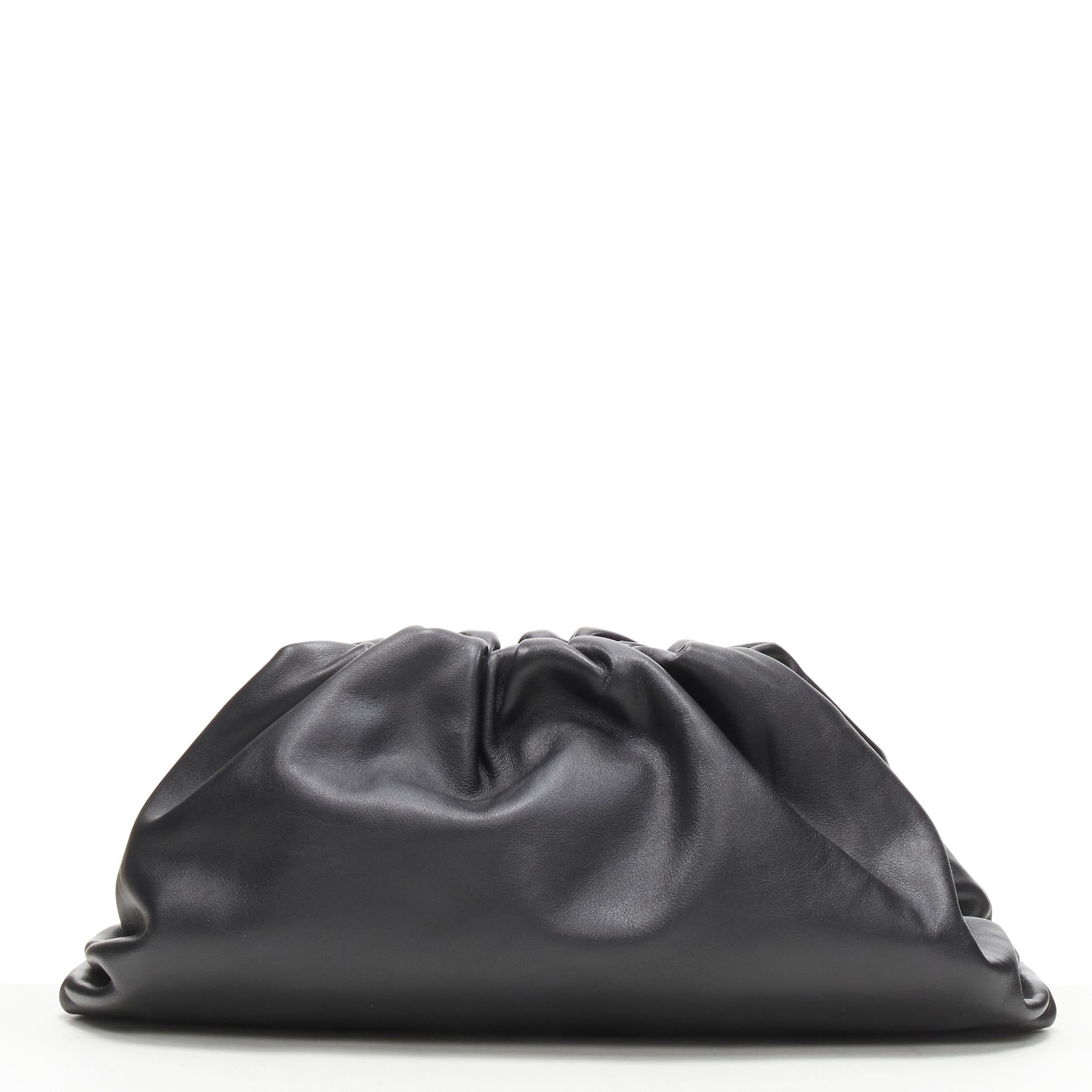 Women's new BOTTEGA VENETA The Pouch Large black leather gathered dumpling clutch bag