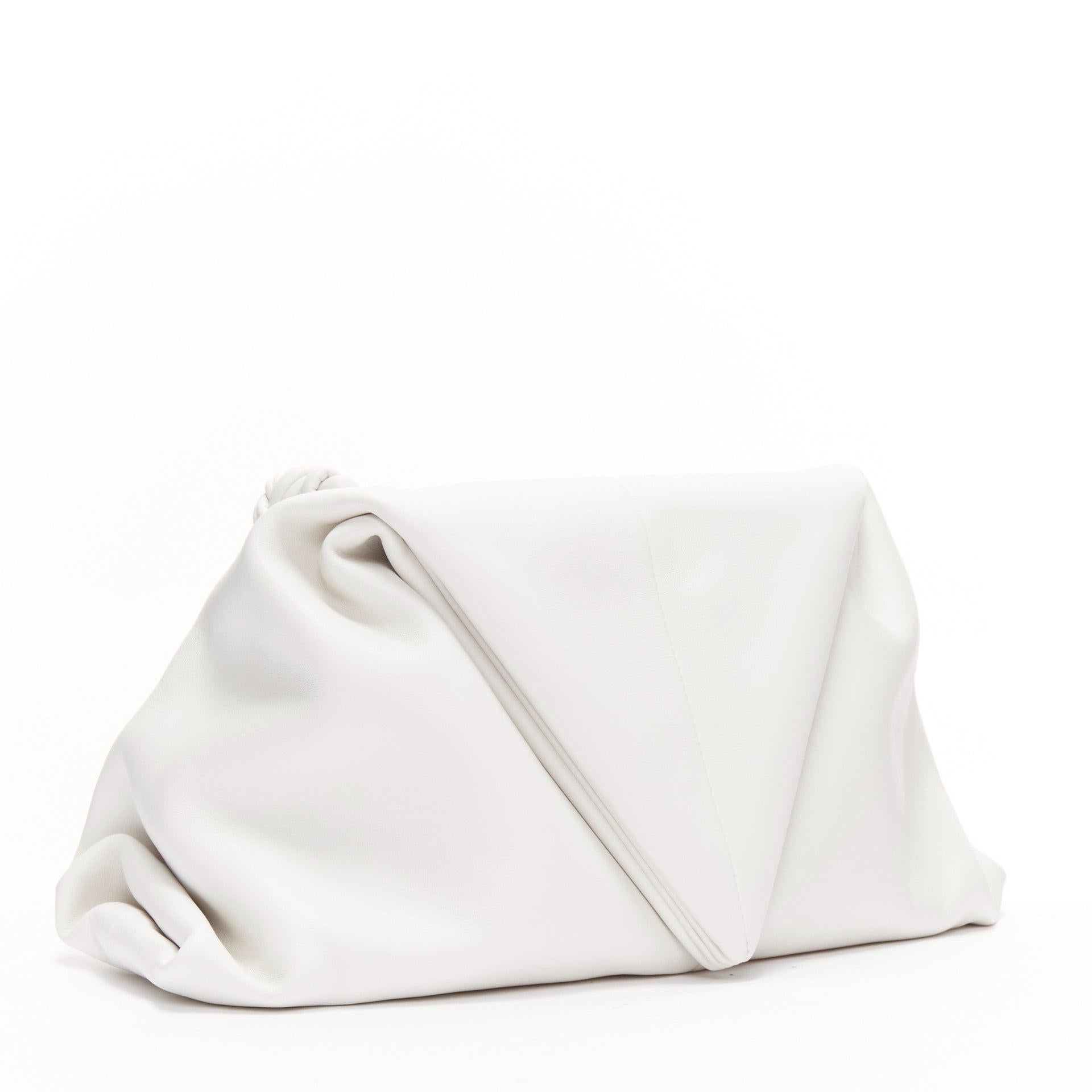 Gray new BOTTEGA VENETA Trine white triangle foldover dumpling clutch bag For Sale