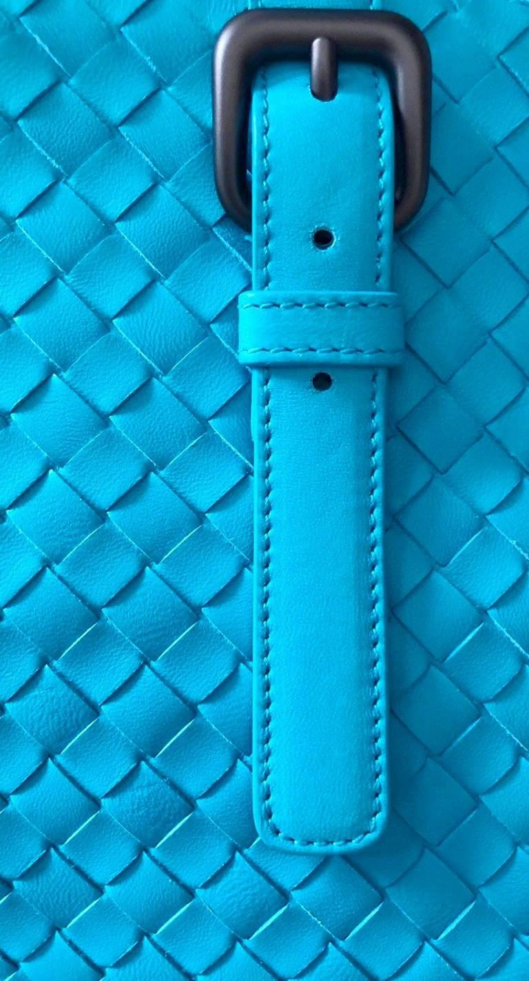 Blue NEW Bottega Veneta Turquoise XL Intrecciato Nappa Tote Shoulder Shopper Bag