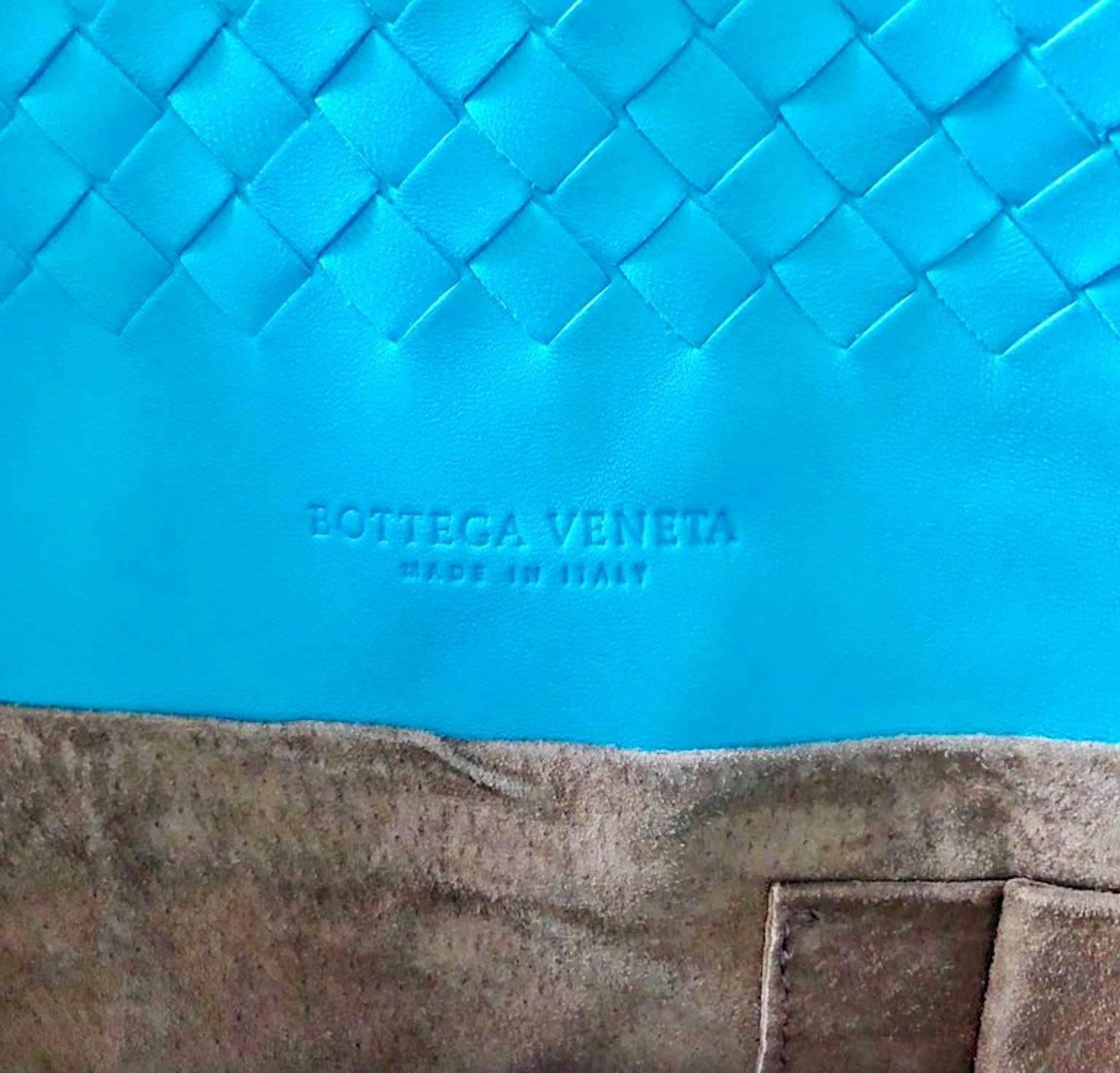 NEW Bottega Veneta Turquoise XL Intrecciato Nappa Tote Shoulder Shopper Bag 1