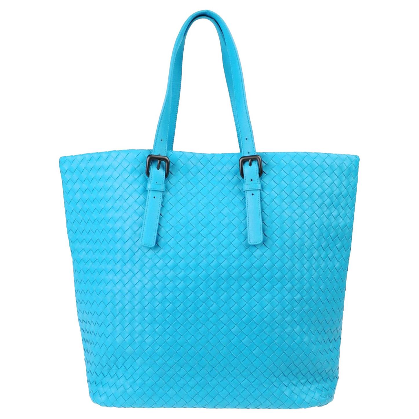 NEW Bottega Veneta Turquoise XL Intrecciato Nappa Tote Shoulder Shopper Bag