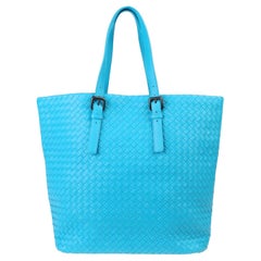 NEW Bottega Veneta Turquoise XL Intrecciato Nappa Tote Shoulder Shopper Bag