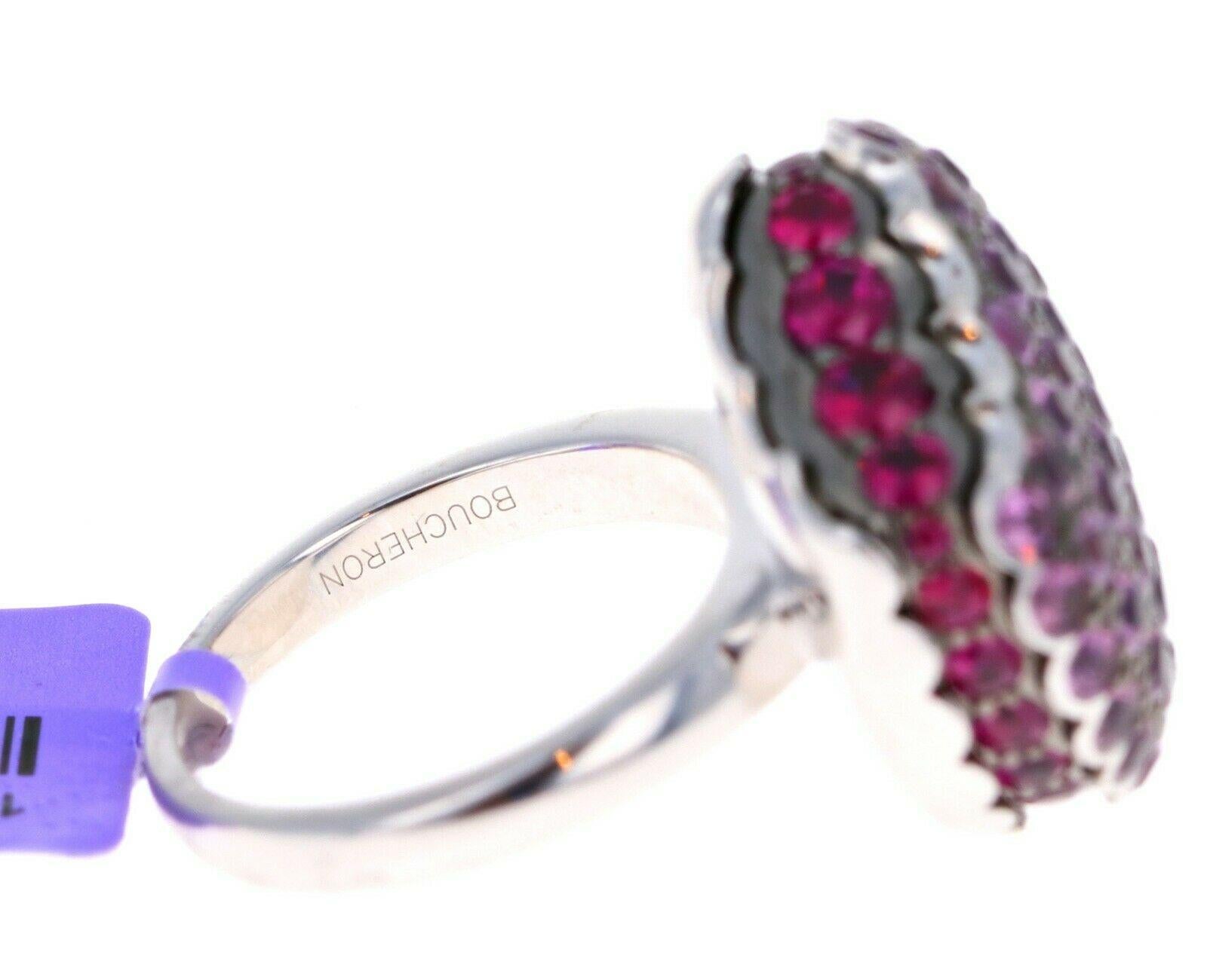 NEW!!

NEW Boucheron White Gold Tentation Macaron Sapphire Ruby Ring 

MSRP $11650


Brand	BOUCHERON
Material	750 White Gold
Size (approx.)	 US 7

Weight
                                             	
Sapphire weight	 3.24ct
Ruby weight 	1.41ct
