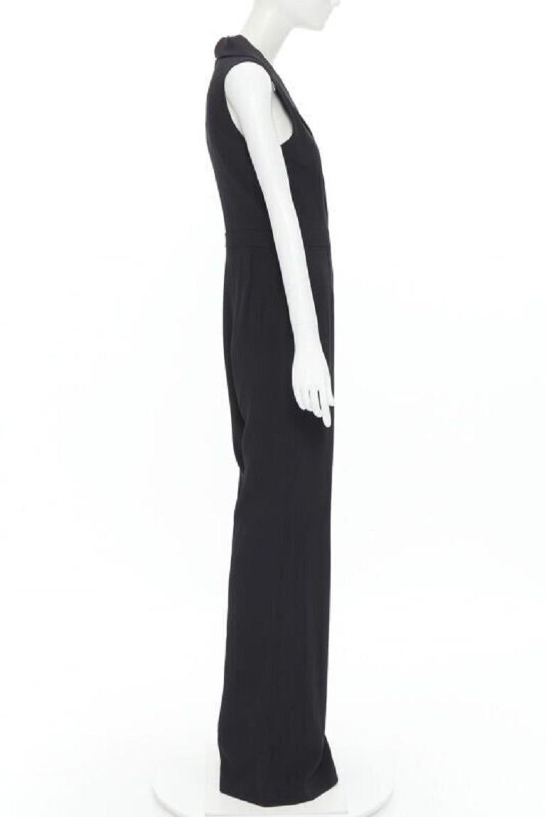 new BRANDON MAXWELL black shawl collage plunge wide leg evening jumpsuit US2 XS In New Condition For Sale In Hong Kong, NT