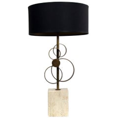 New Brass Table Lamp "Elio" Antiqued Brass and Marble, Made in Italy