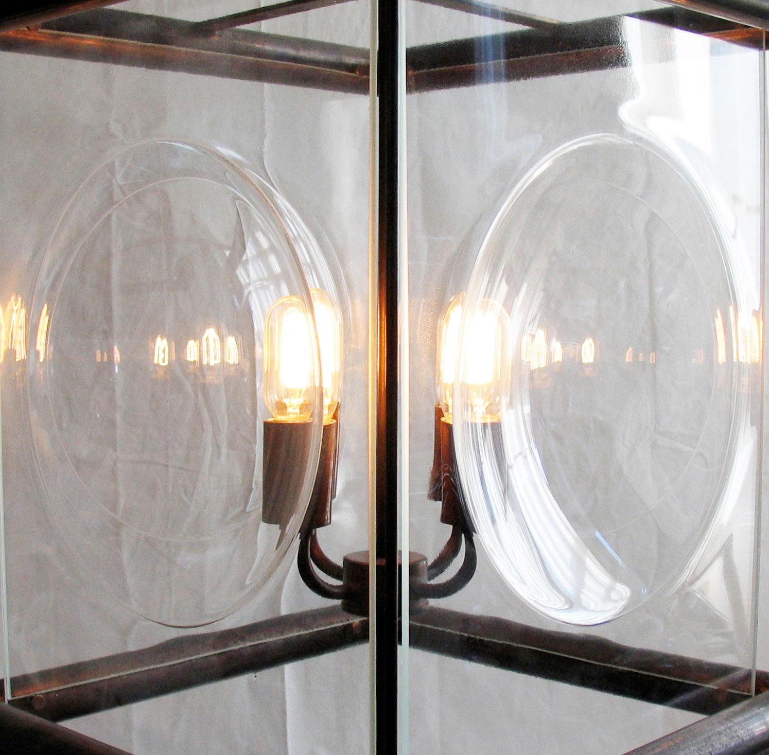 Modern New Brass Tube and Glass Pendant Lantern 