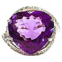 New Brazilian 10.6 Ct Color Changing Purple Amethyst & Sapphire Sterling Ring