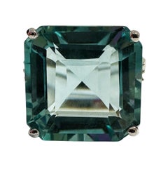 New Brazilian 11 Carat Aquamarine & Diamond Cut White Sapphire Sterling Ring