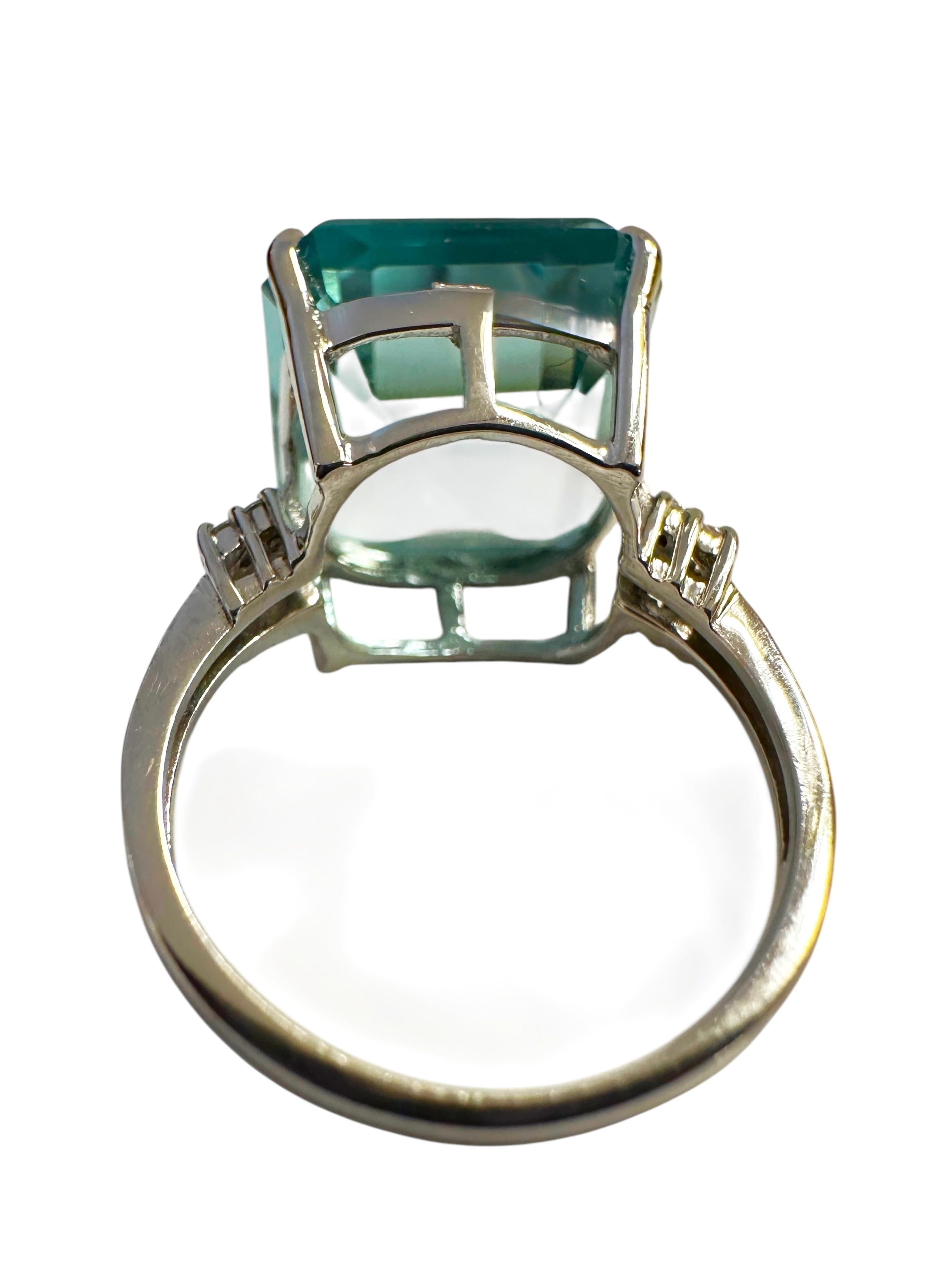 Asscher Cut New Brazilian 11 Carat Aquamarine & Diamond Cut White Sapphire Sterling Ring