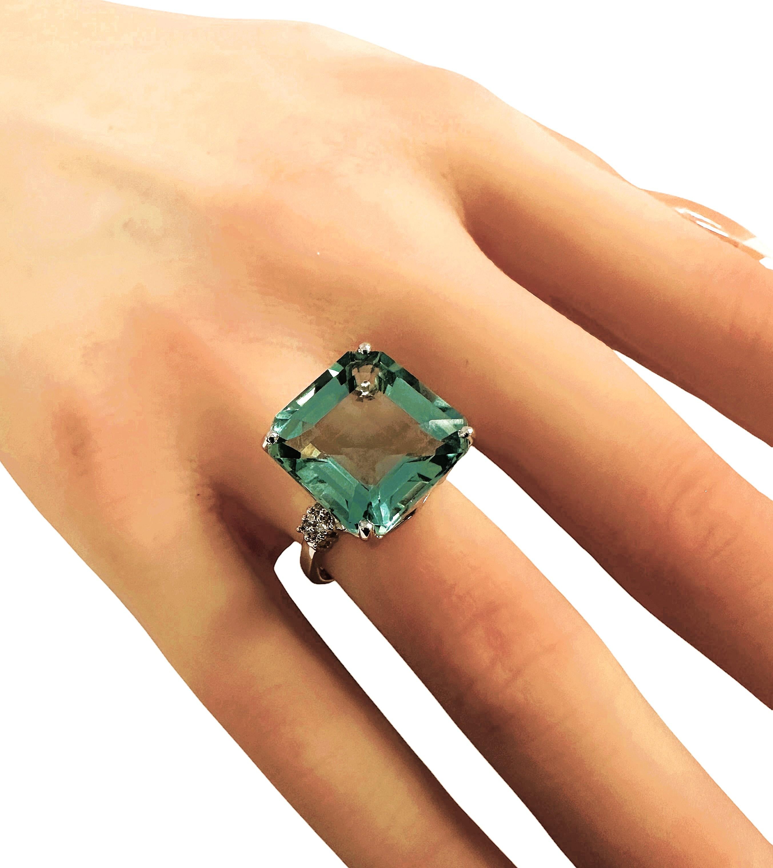 Women's New Brazilian 11 Carat Aquamarine & Diamond Cut White Sapphire Sterling Ring