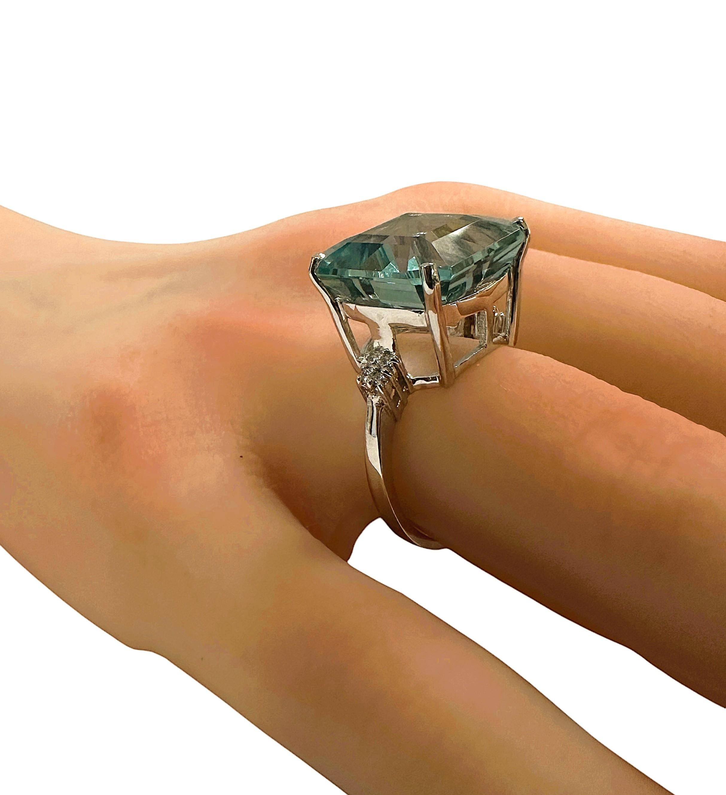 New Brazilian 11 Carat Aquamarine & Diamond Cut White Sapphire Sterling Ring 1