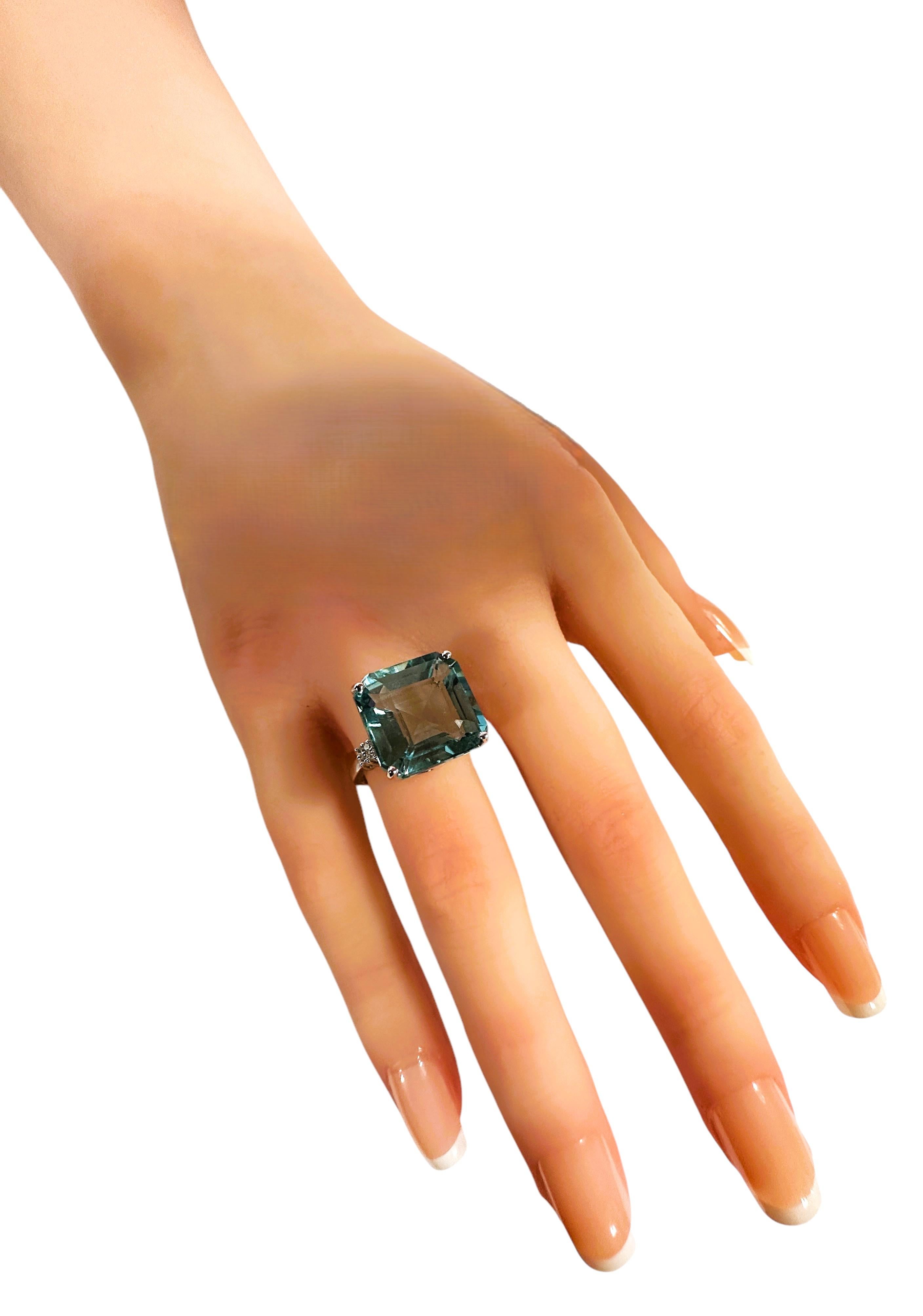 New Brazilian 11 Carat Aquamarine & Diamond Cut White Sapphire Sterling Ring 2