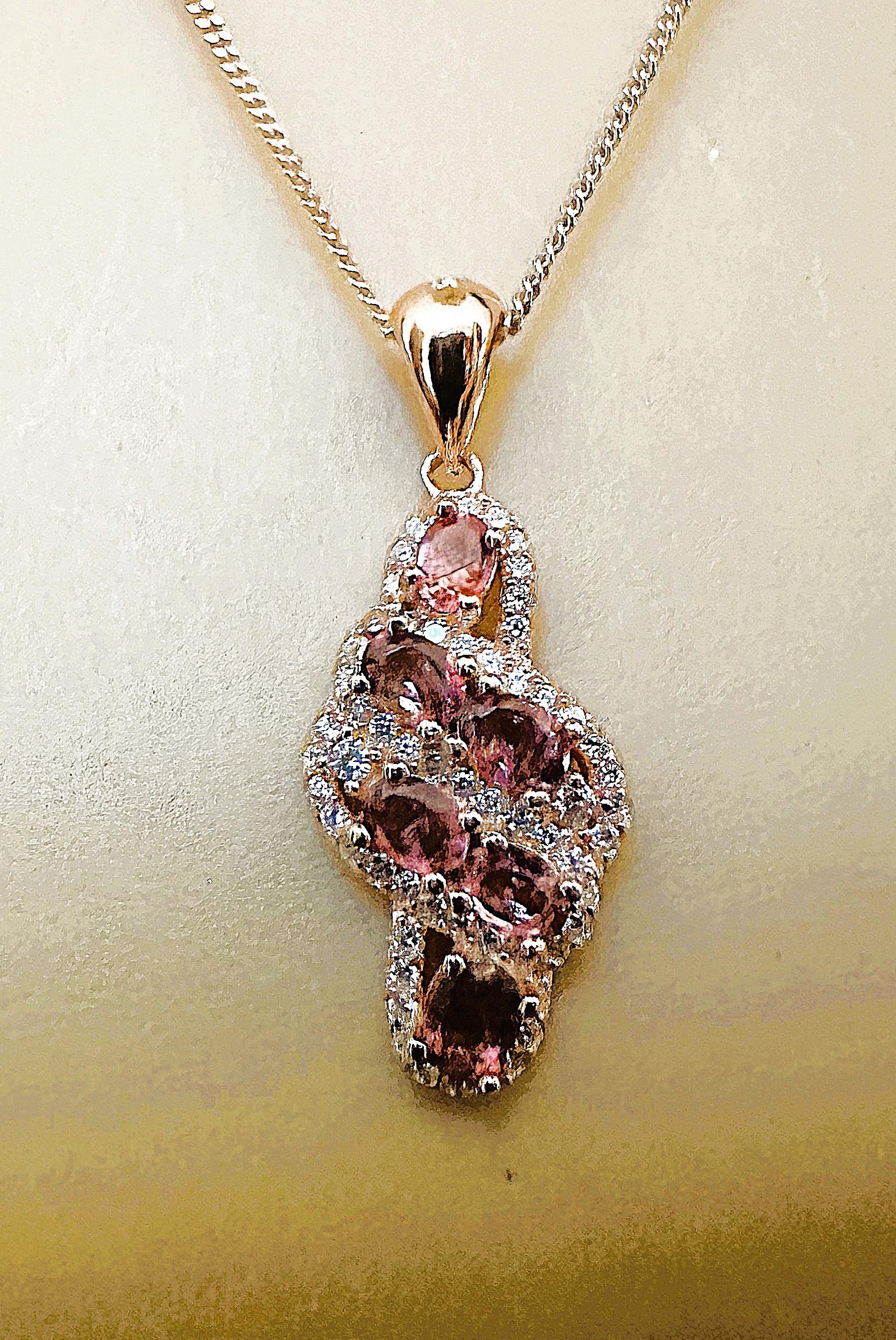 New Brazilian 1.10 ct Citrine & Sapphire Rose Gold Plated Sterling Necklace For Sale 4