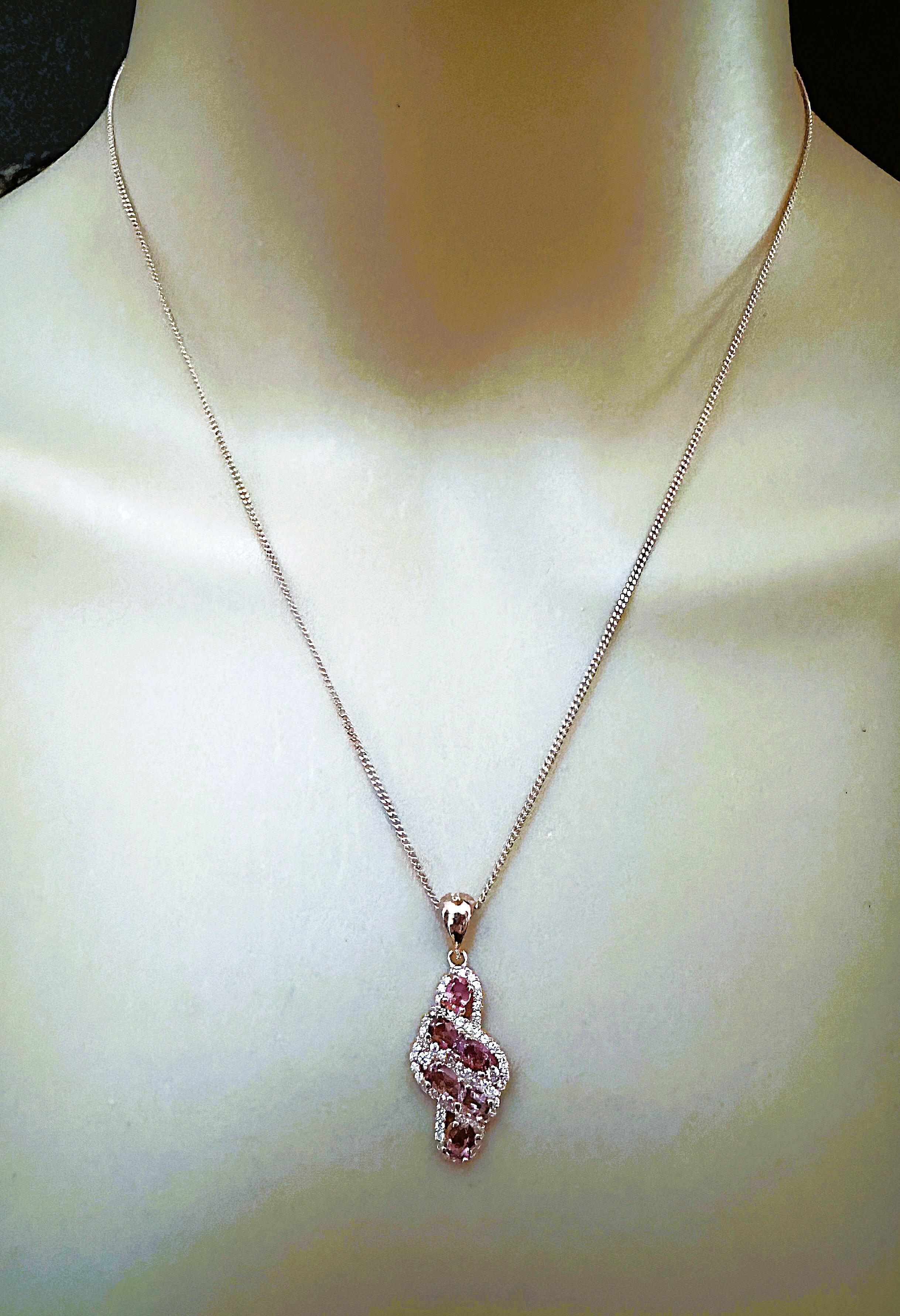New Brazilian 1.10 ct Citrine & Sapphire Rose Gold Plated Sterling Necklace In New Condition For Sale In Eagan, MN