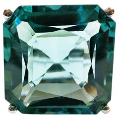 New Brazilian 11.65 Ct Aquamarine & White Sapphire Sterling Ring Size 6.75