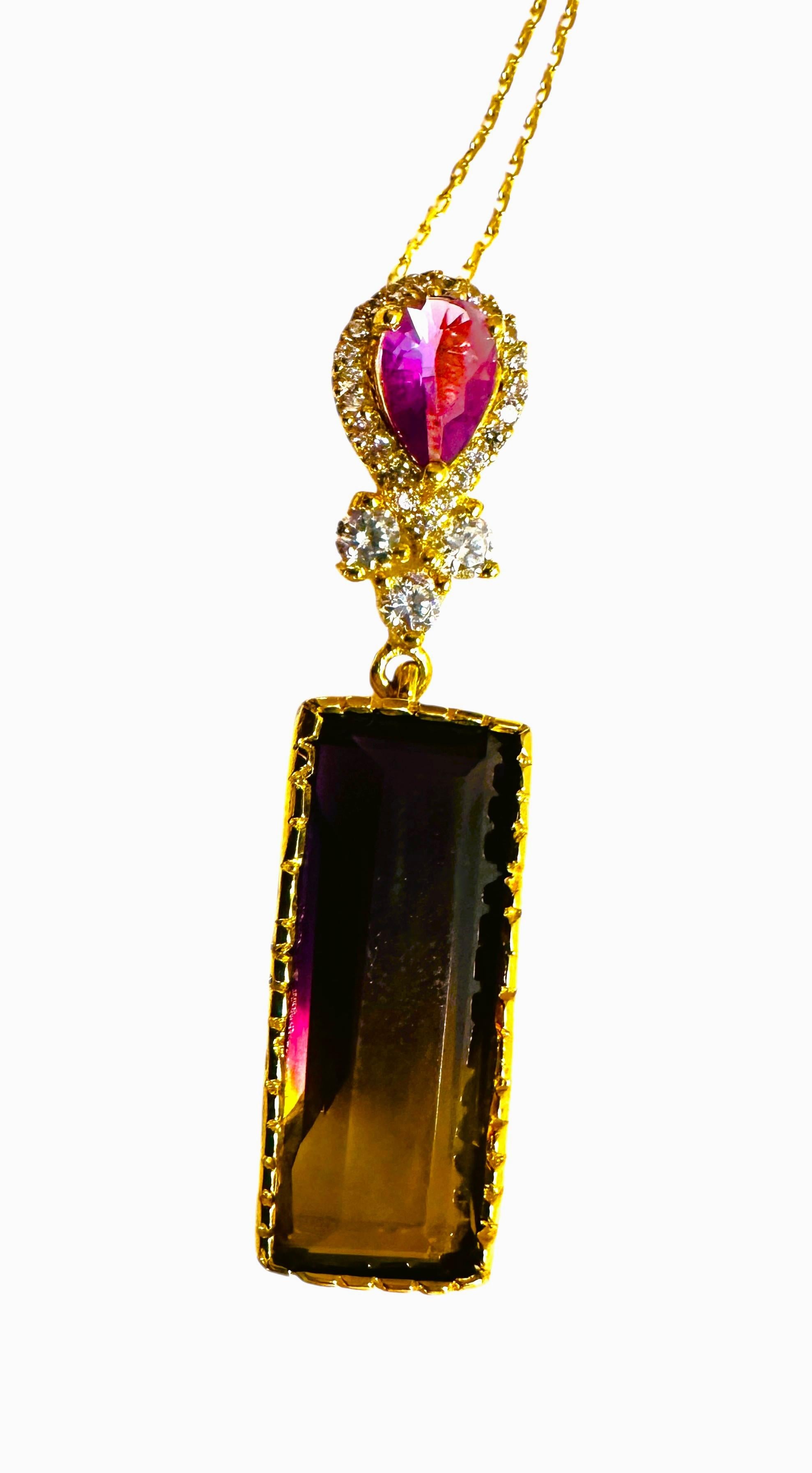 New Brazilian 13 Ct Purple Yellow Ametrine Rose Gold Plated Sterling Pendentif 18